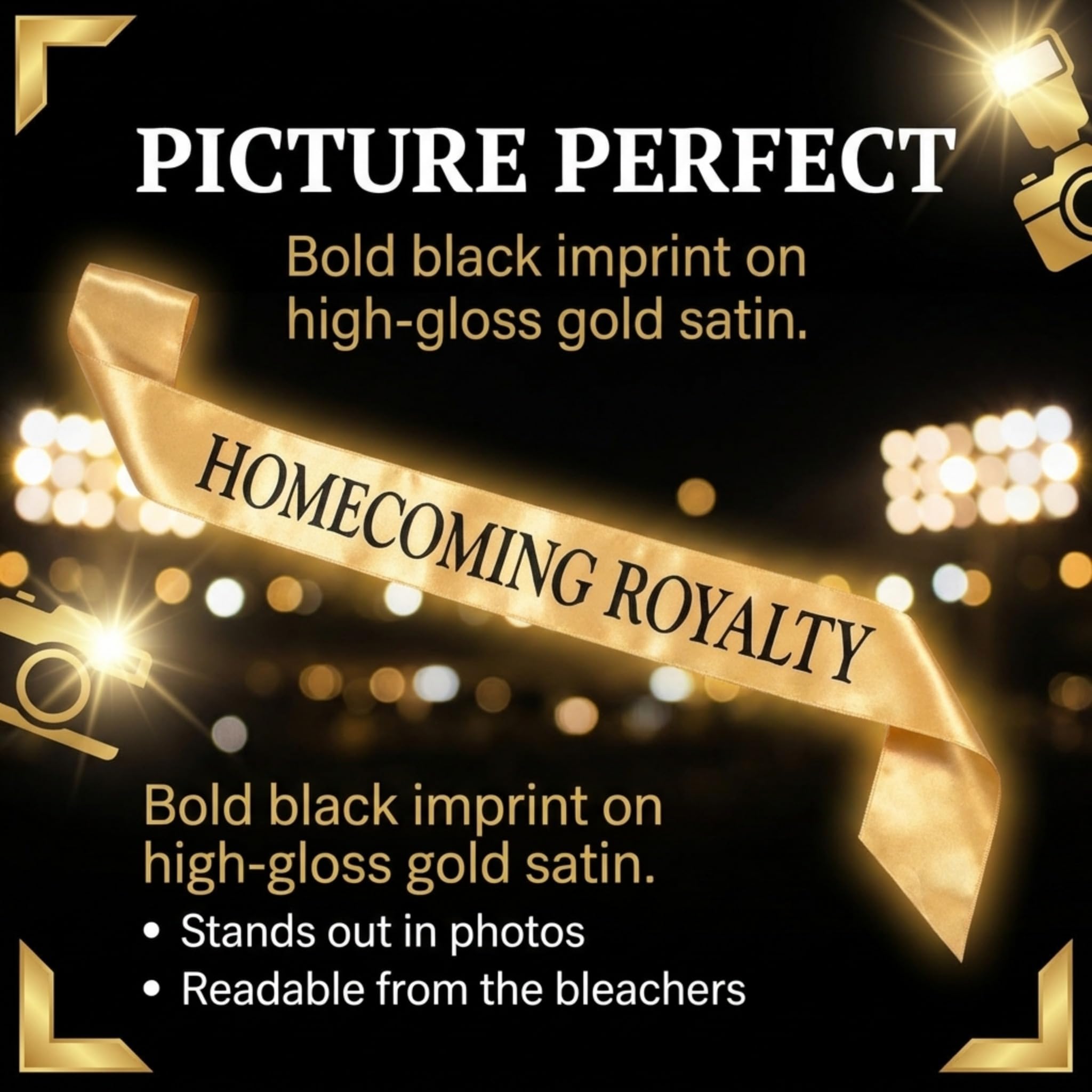 Anderson's Homecoming Royalty Gold Satin Sash with Black Imprint, 3" x 72" Homecoming Royalty Sash for Royalty Coronation, Homecoming Night Accessories for Homecoming Court and Formal Events - Image 5