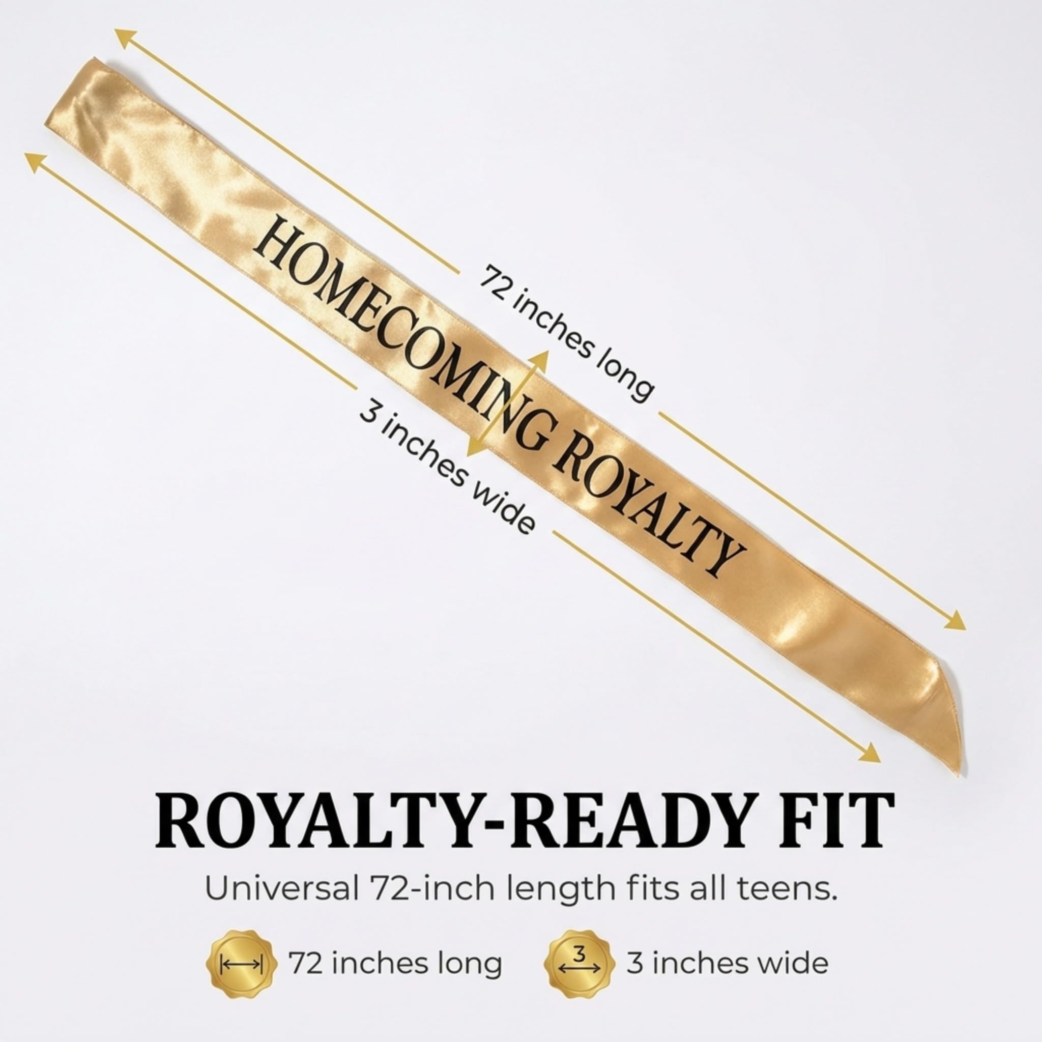 Anderson's Homecoming Royalty Gold Satin Sash with Black Imprint, 3" x 72" Homecoming Royalty Sash for Royalty Coronation, Homecoming Night Accessories for Homecoming Court and Formal Events - Image 6