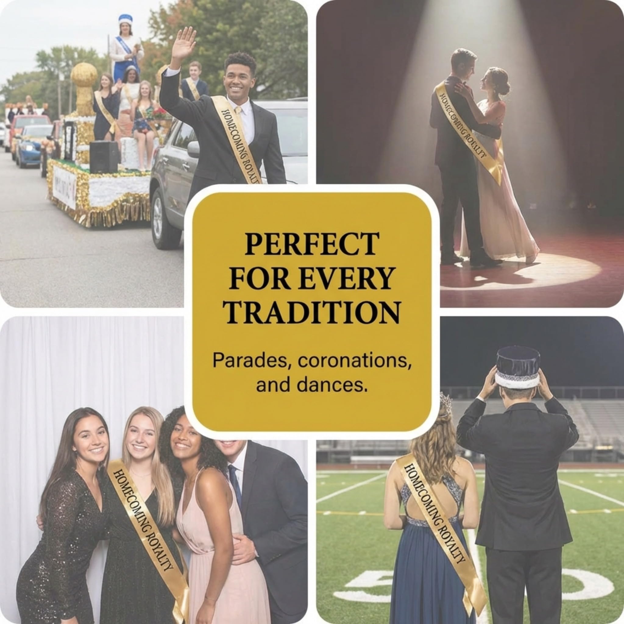 Anderson's Homecoming Royalty Gold Satin Sash with Black Imprint, 3" x 72" Homecoming Royalty Sash for Royalty Coronation, Homecoming Night Accessories for Homecoming Court and Formal Events - Image 8
