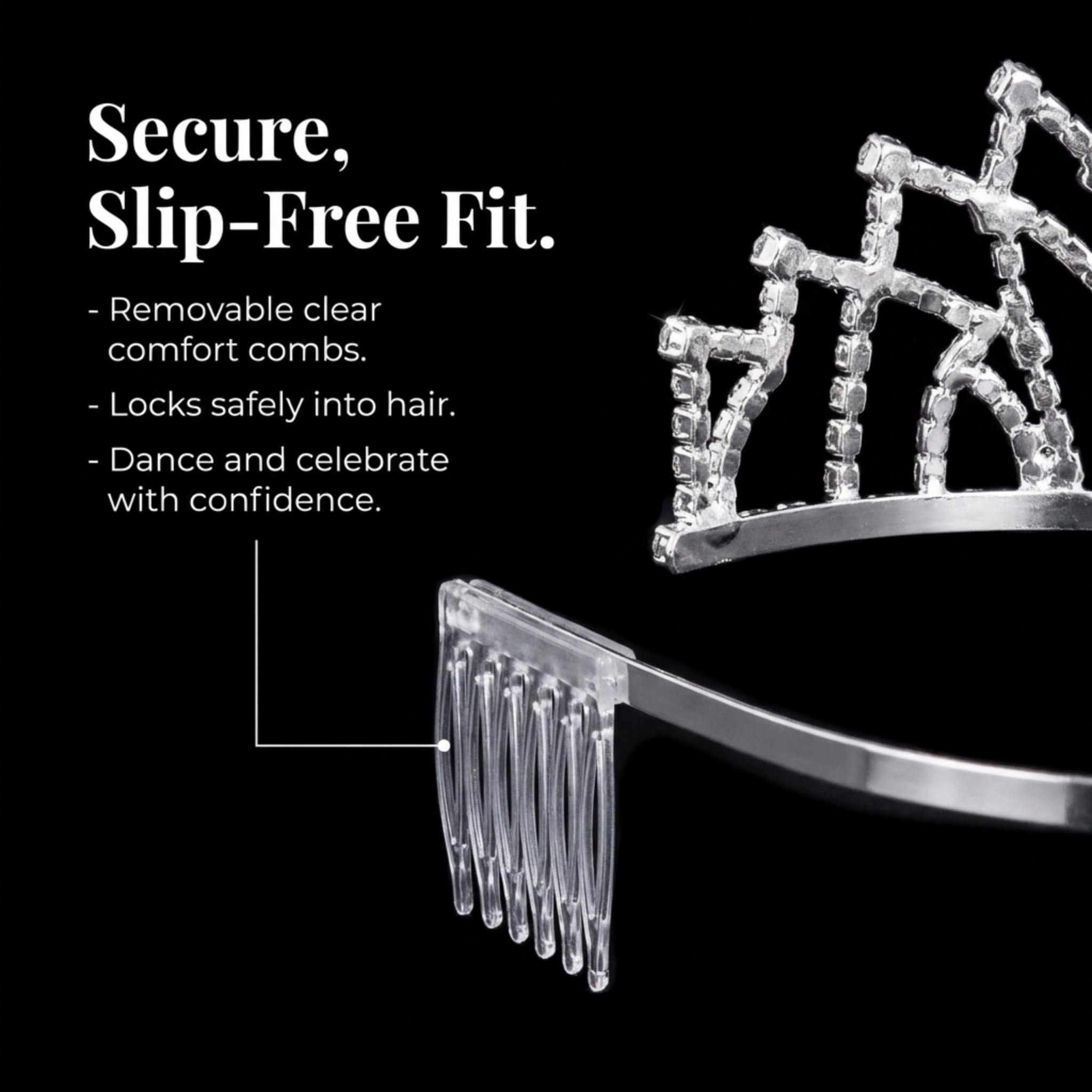 Anderson's Isadora Rhinestone Tiara, 2 ⅝" High Silver Metal Crown with Sparkling Clear Rhinestones, Adjustable Fit & Removable Comfort Combs, Perfect for Prom, Homecoming, Weddings, Pageants, Quinceañeras, and Special Occasions - Image 7