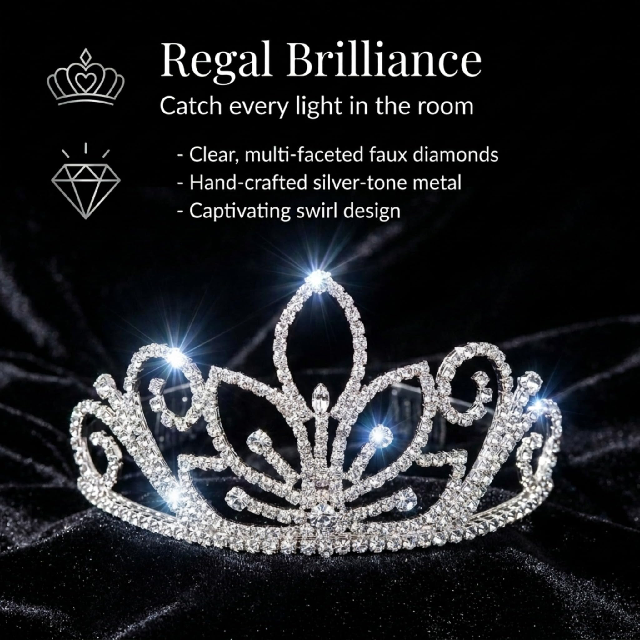 Anderson's Janet Rhinestone Tiara, Sparkling 2.75-Inch Silver Crown with Swirling Clear Faux Diamonds, Adjustable Band & Comfort Combs, Perfect for Proms, Homecomings, Weddings, Pageants & Special Events - Image 4
