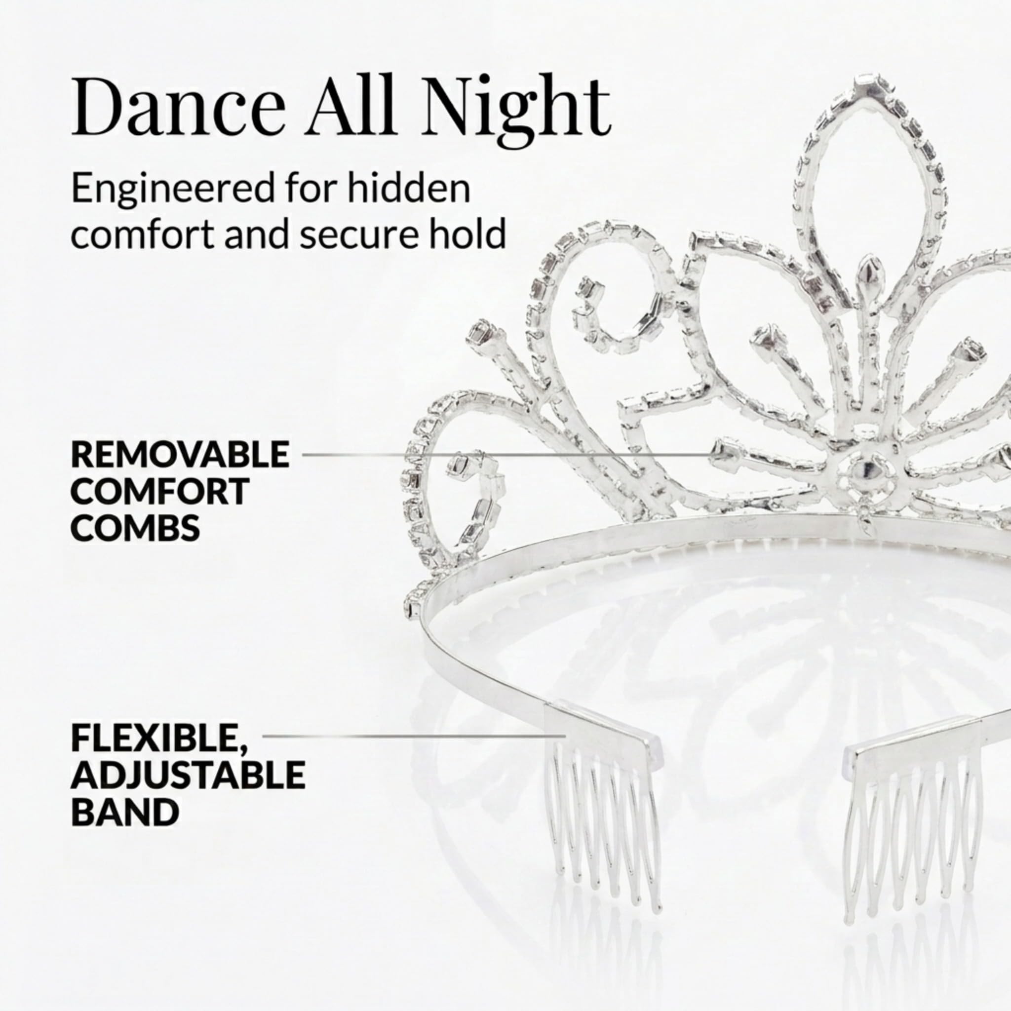 Anderson's Janet Rhinestone Tiara, Sparkling 2.75-Inch Silver Crown with Swirling Clear Faux Diamonds, Adjustable Band & Comfort Combs, Perfect for Proms, Homecomings, Weddings, Pageants & Special Events - Image 6