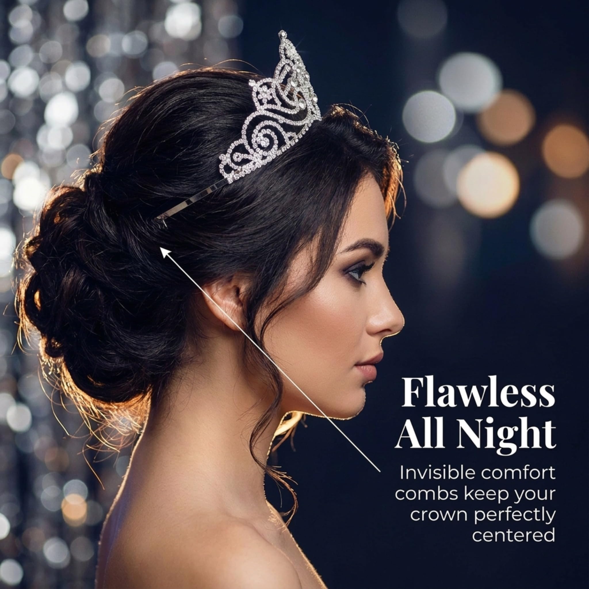 Anderson's Jenna Rhinestone Tiara, Sparkling 3-Inch Silver Crown with Clear Faux Diamonds, Adjustable Band & Comfort Combs, Perfect for Proms, Homecomings, Weddings, Pageants & Special Events - Image 3