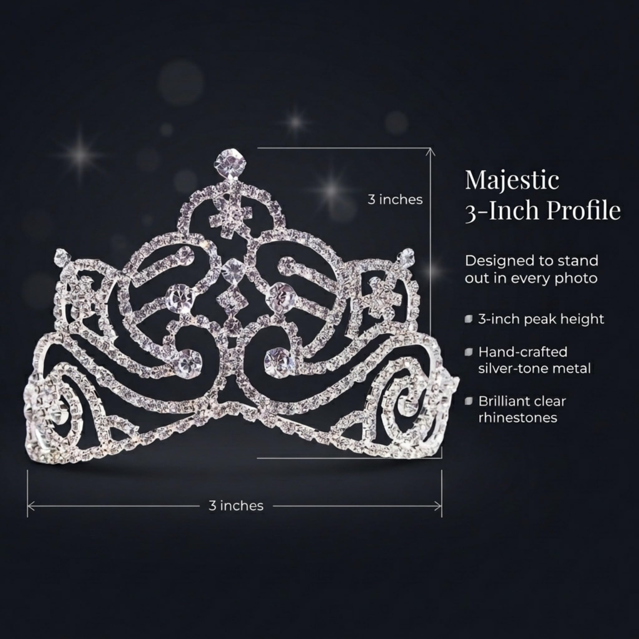 Anderson's Jenna Rhinestone Tiara, Sparkling 3-Inch Silver Crown with Clear Faux Diamonds, Adjustable Band & Comfort Combs, Perfect for Proms, Homecomings, Weddings, Pageants & Special Events - Image 5