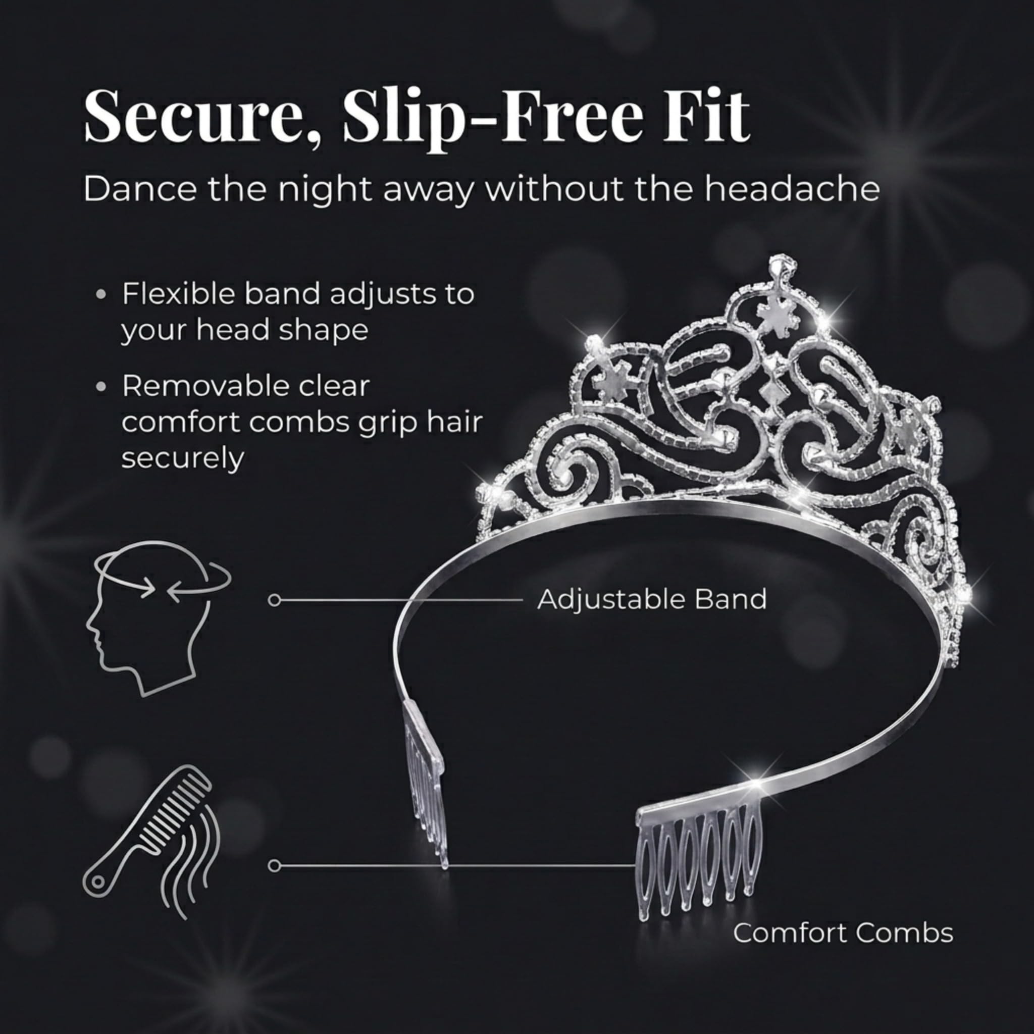 Anderson's Jenna Rhinestone Tiara, Sparkling 3-Inch Silver Crown with Clear Faux Diamonds, Adjustable Band & Comfort Combs, Perfect for Proms, Homecomings, Weddings, Pageants & Special Events - Image 7