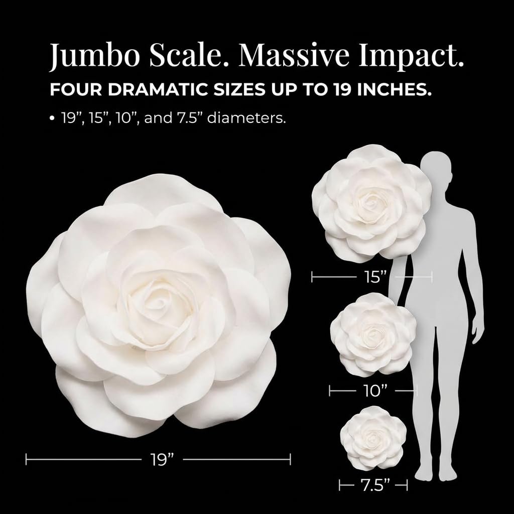 Anderson's Jumbo White Foam Roses Event Decoration - Set of 4 - Image 3