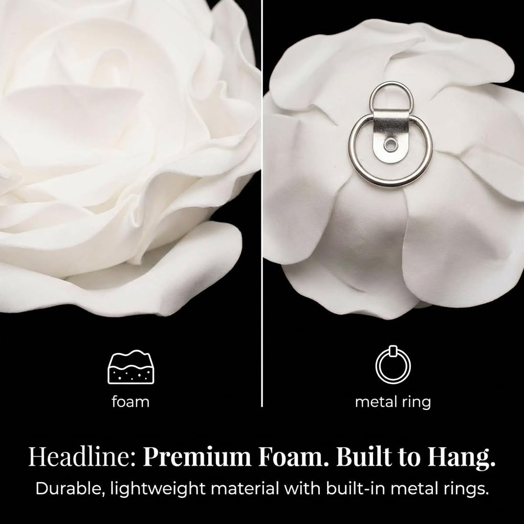 Anderson's Jumbo White Foam Roses Event Decoration - Set of 4 - Image 4