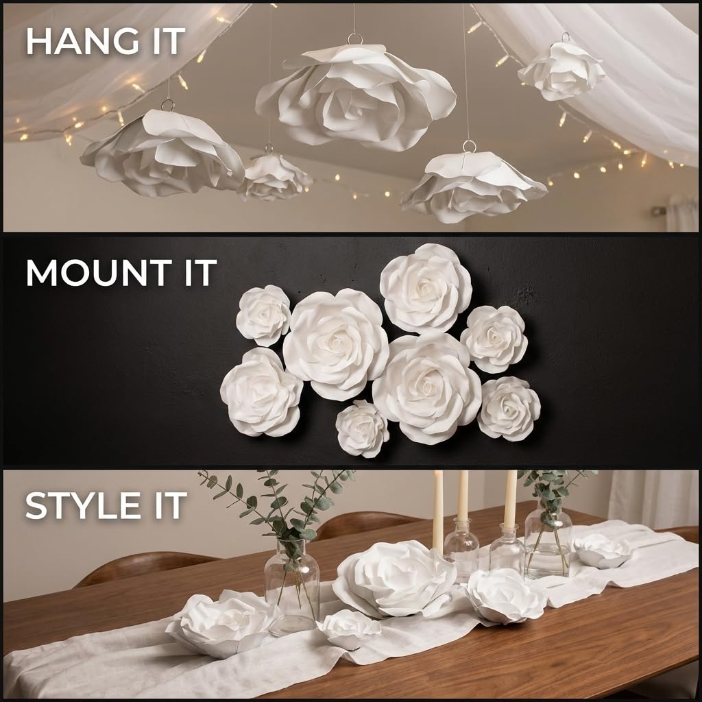 Anderson's Jumbo White Foam Roses Event Decoration - Set of 4 - Image 5