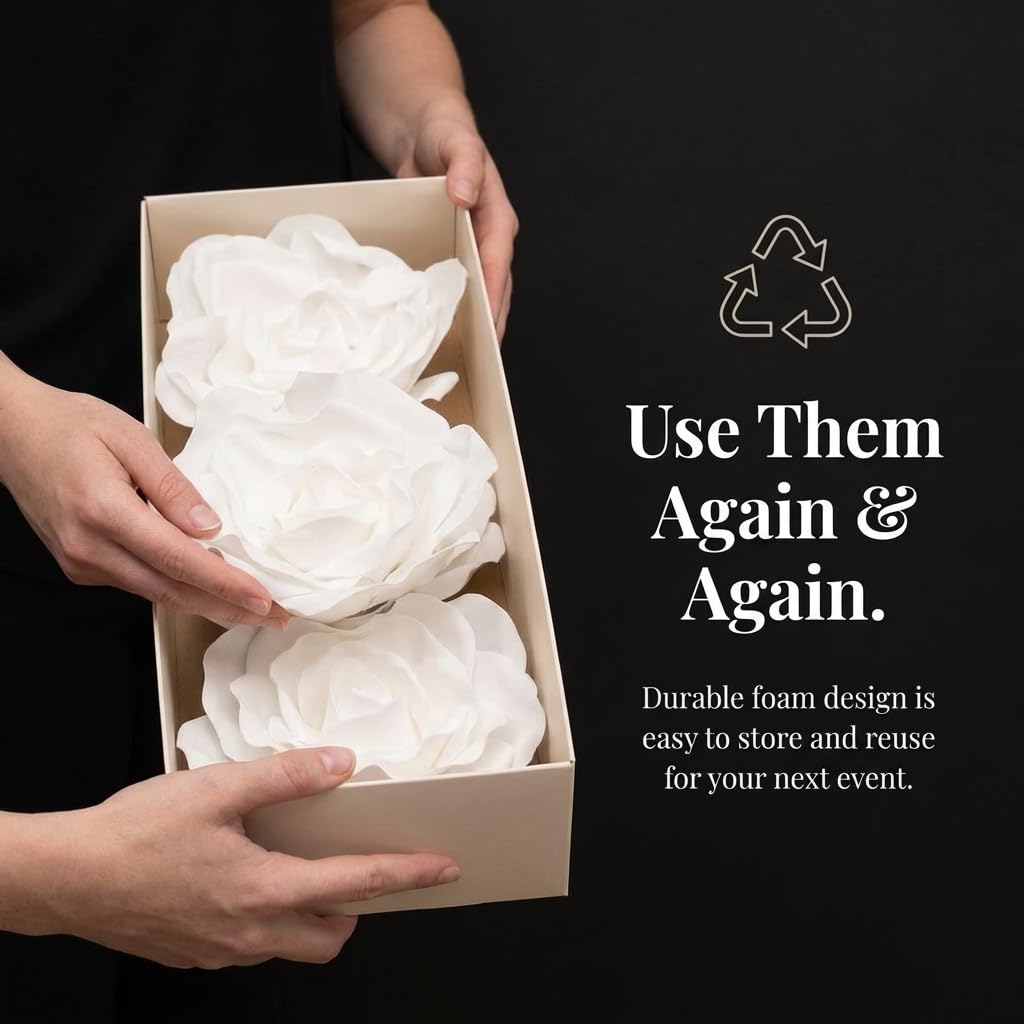 Anderson's Jumbo White Foam Roses Event Decoration - Set of 4 - Image 7