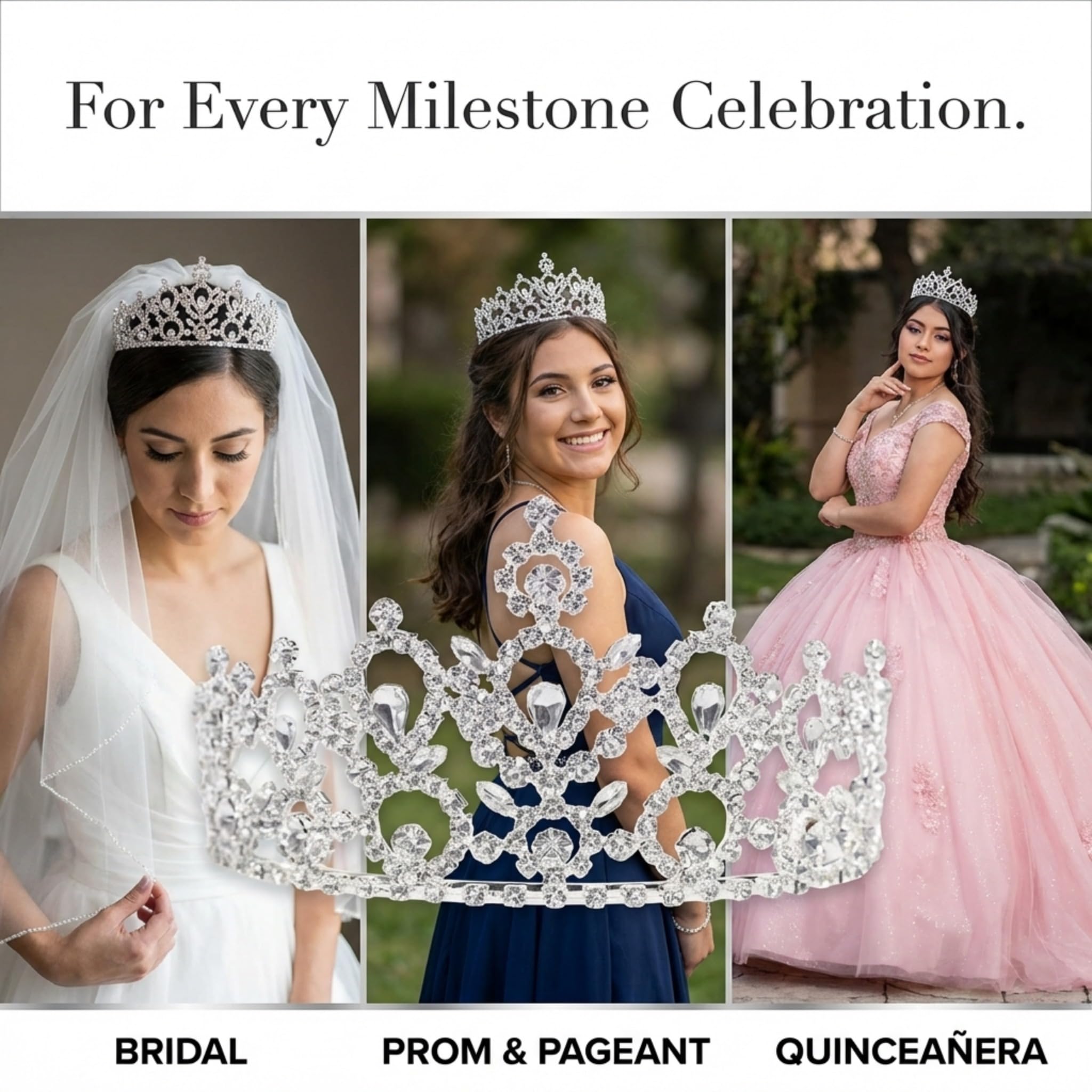 Anderson's Juno Rhinestone Tiara, 3 ¼" High Silver Metal Crown with Sparkling Clear Rhinestones, Adjustable Fit & Removable Comfort Combs, Perfect for Prom, Homecoming, Weddings, Pageants, Quinceañeras, and Special Occasions - Image 3
