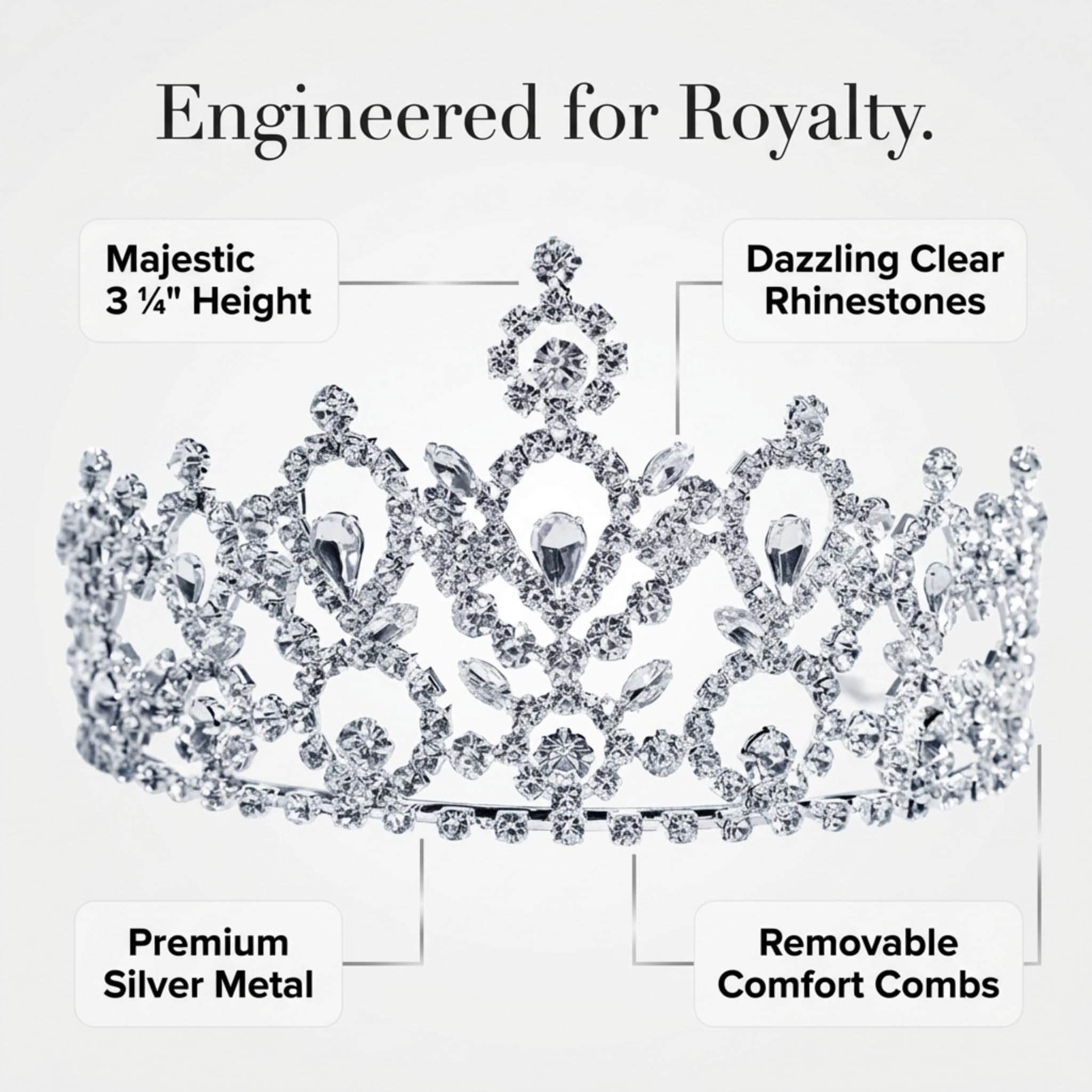 Anderson's Juno Rhinestone Tiara, 3 ¼" High Silver Metal Crown with Sparkling Clear Rhinestones, Adjustable Fit & Removable Comfort Combs, Perfect for Prom, Homecoming, Weddings, Pageants, Quinceañeras, and Special Occasions - Image 4