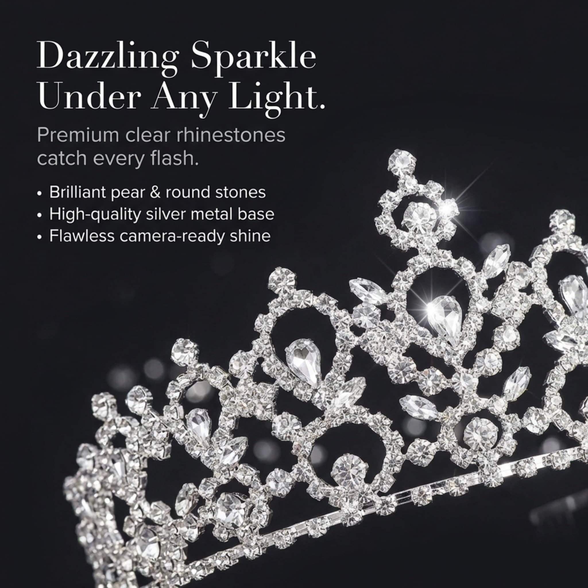 Anderson's Juno Rhinestone Tiara, 3 ¼" High Silver Metal Crown with Sparkling Clear Rhinestones, Adjustable Fit & Removable Comfort Combs, Perfect for Prom, Homecoming, Weddings, Pageants, Quinceañeras, and Special Occasions - Image 6