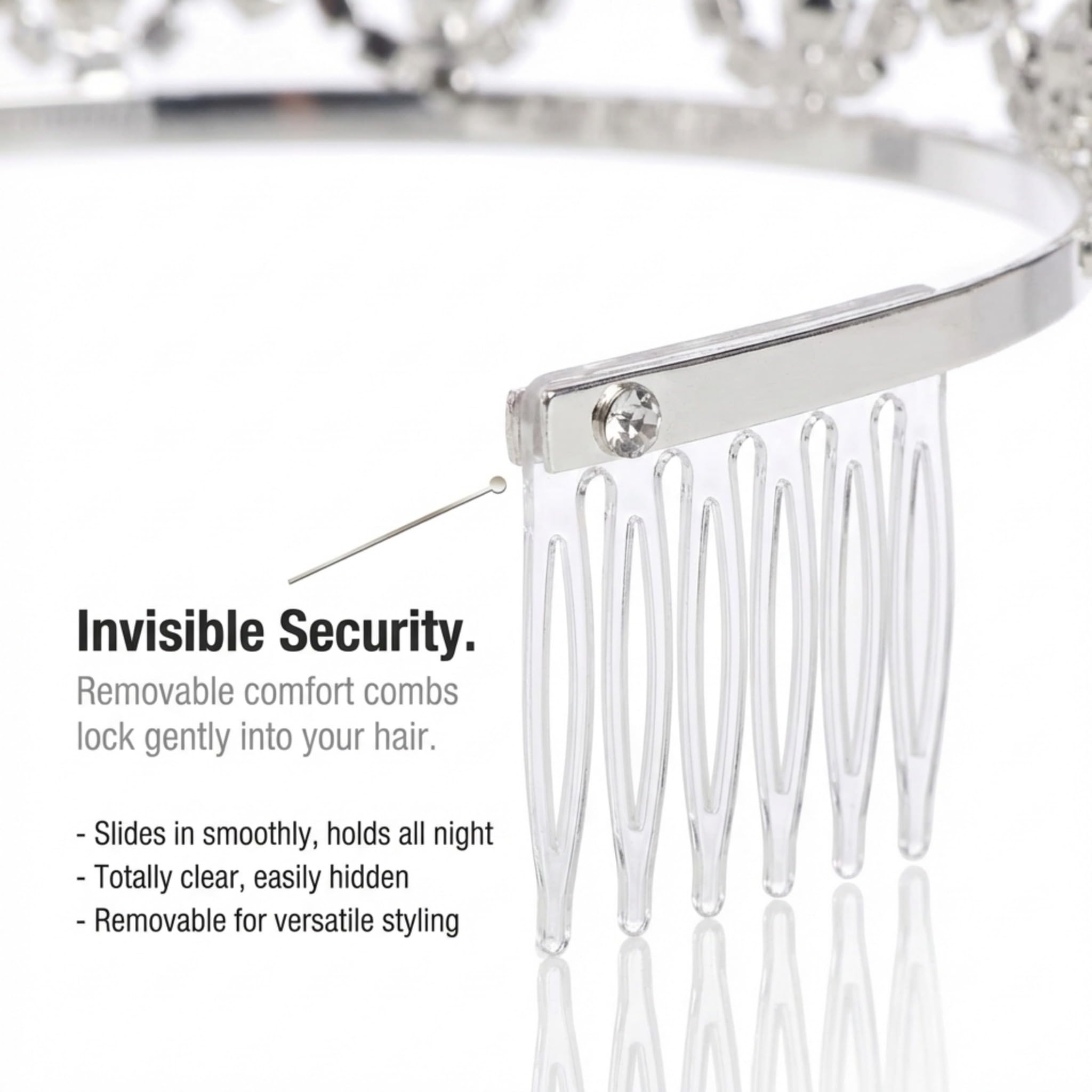 Anderson's Juno Rhinestone Tiara, 3 ¼" High Silver Metal Crown with Sparkling Clear Rhinestones, Adjustable Fit & Removable Comfort Combs, Perfect for Prom, Homecoming, Weddings, Pageants, Quinceañeras, and Special Occasions - Image 7