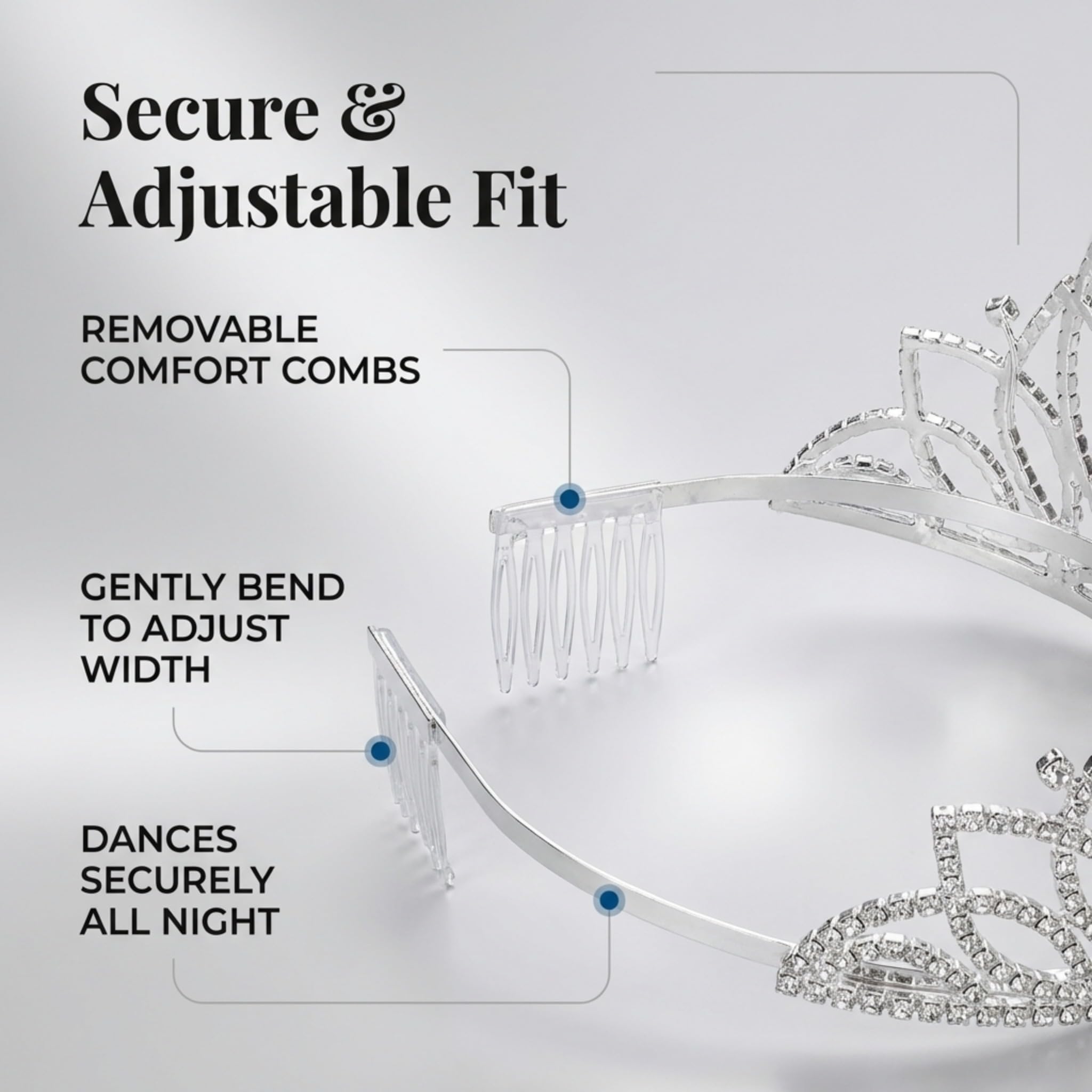 Anderson's Kalani Rhinestone Tiara, 5-Inch Silver Crown with Sparkling Clear Rhinestones for Weddings, Proms, Homecoming, Pageants & Special Events, Adjustable Fit with Comfort Combs - Image 4