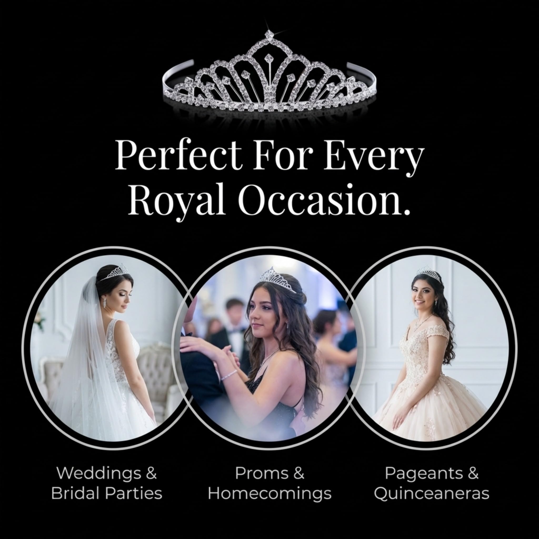 Anderson's Karen Rhinestone Tiara, Sparkling 1.75-Inch Silver Crown with Clear Faux Diamonds, Adjustable Band & Comfort Combs, Perfect for Proms, Homecomings, Weddings, Pageants & Special Events - Image 3
