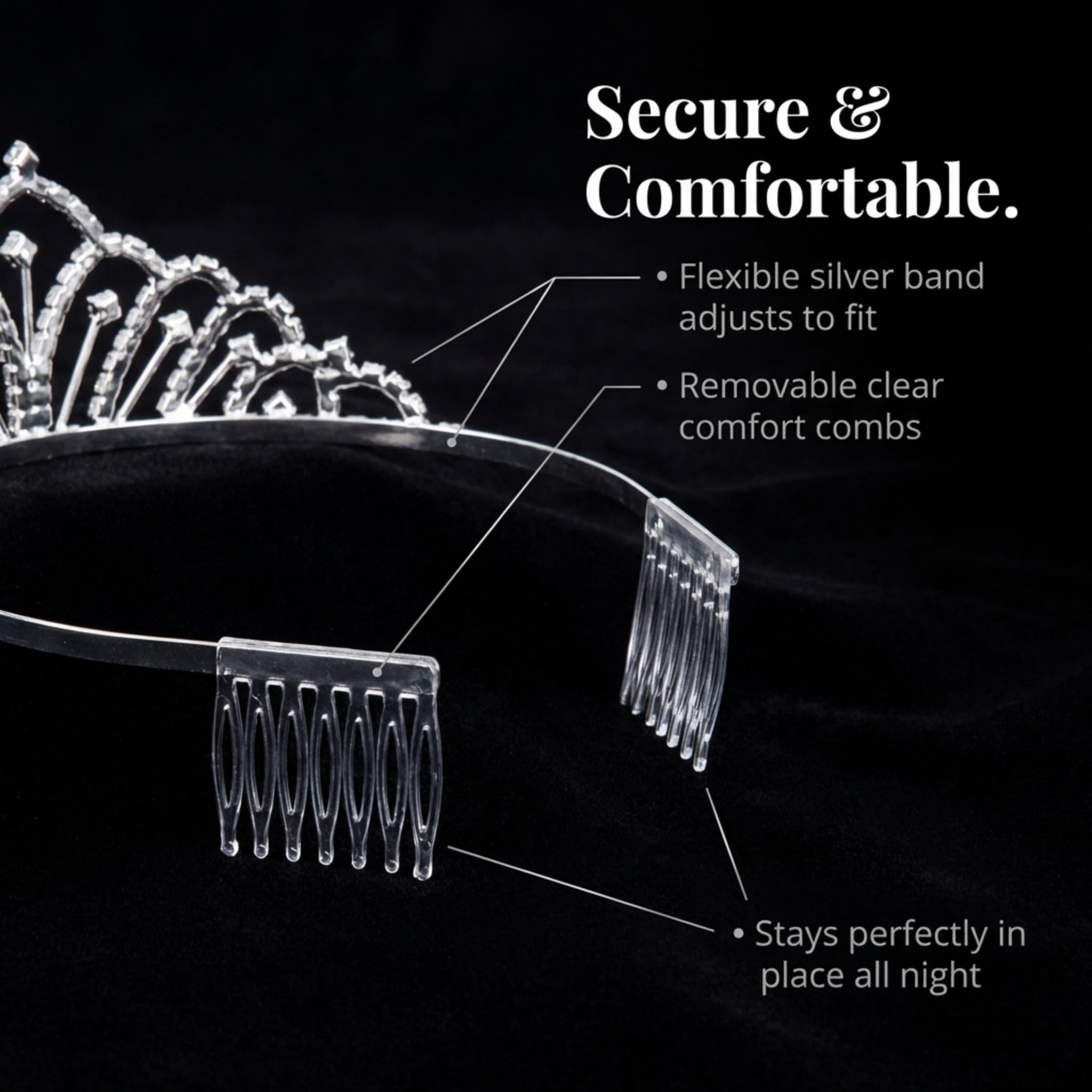 Anderson's Karen Rhinestone Tiara, Sparkling 1.75-Inch Silver Crown with Clear Faux Diamonds, Adjustable Band & Comfort Combs, Perfect for Proms, Homecomings, Weddings, Pageants & Special Events - Image 6