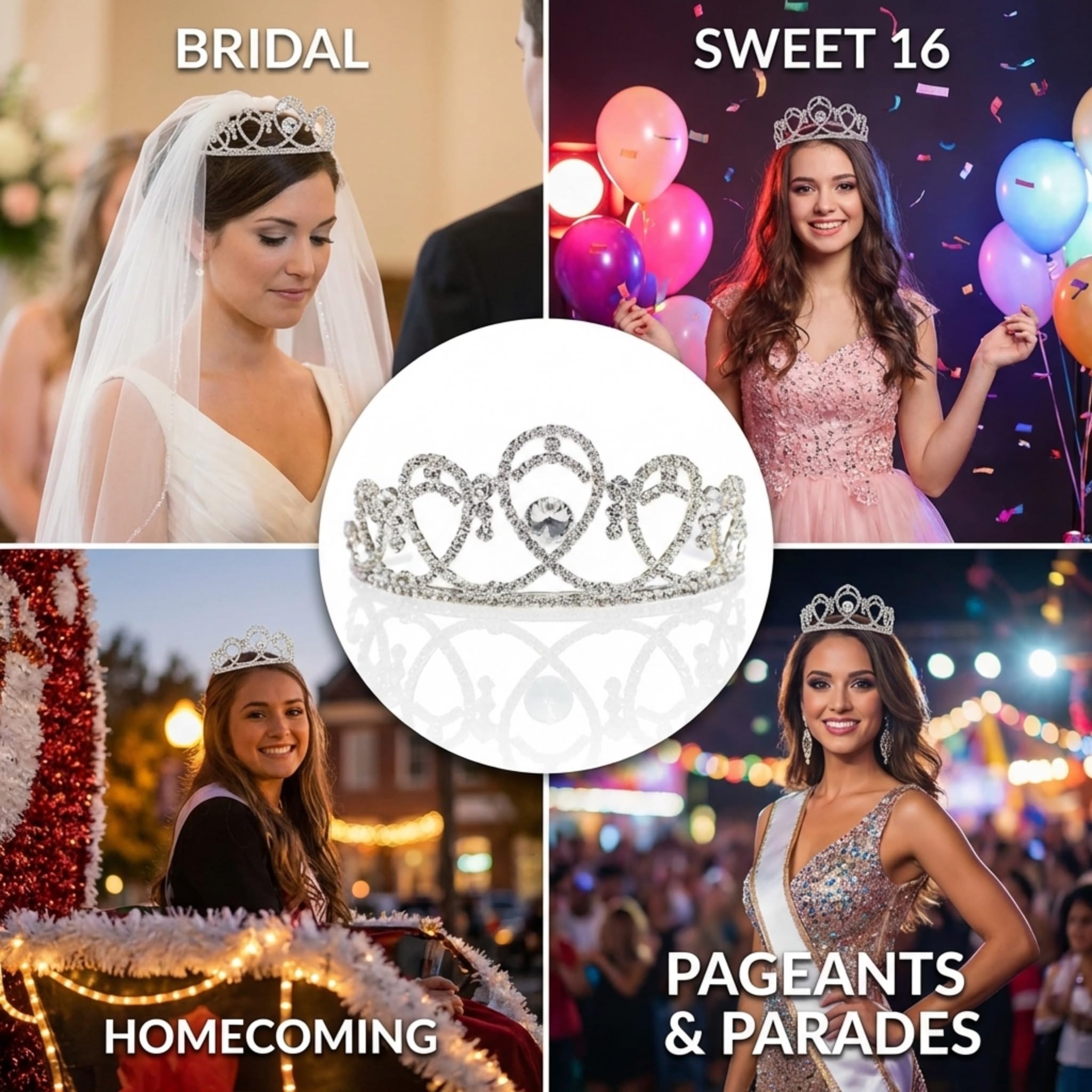 Anderson’s Kendall Rhinestone Tiara, 2 ½ Inch Silver Metal Crown, Clear Faux Diamonds, Prom, Homecoming Queen, Wedding, Bridal Party, Sweet 16, Quinceañera, Birthday, Pageant, Theater Costume Accessory - Image 5