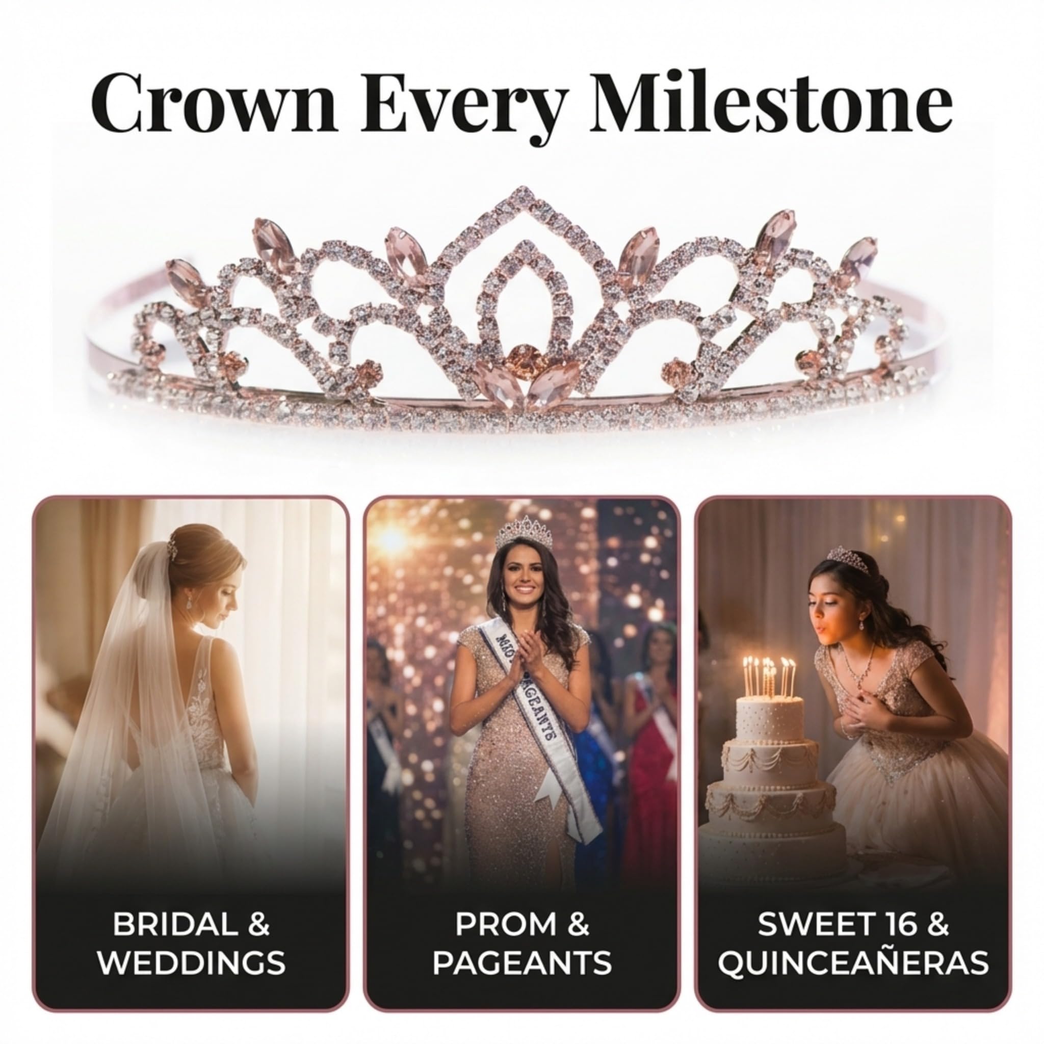 Anderson’s Kiley Tiara, 1.5" Rose Gold Clear Rhinestone Crown for Prom Queen, pageants, weddings, quinceañeras, birthdays, Sweet 16, homecoming, school dances, costumes, parties, and events - Image 2