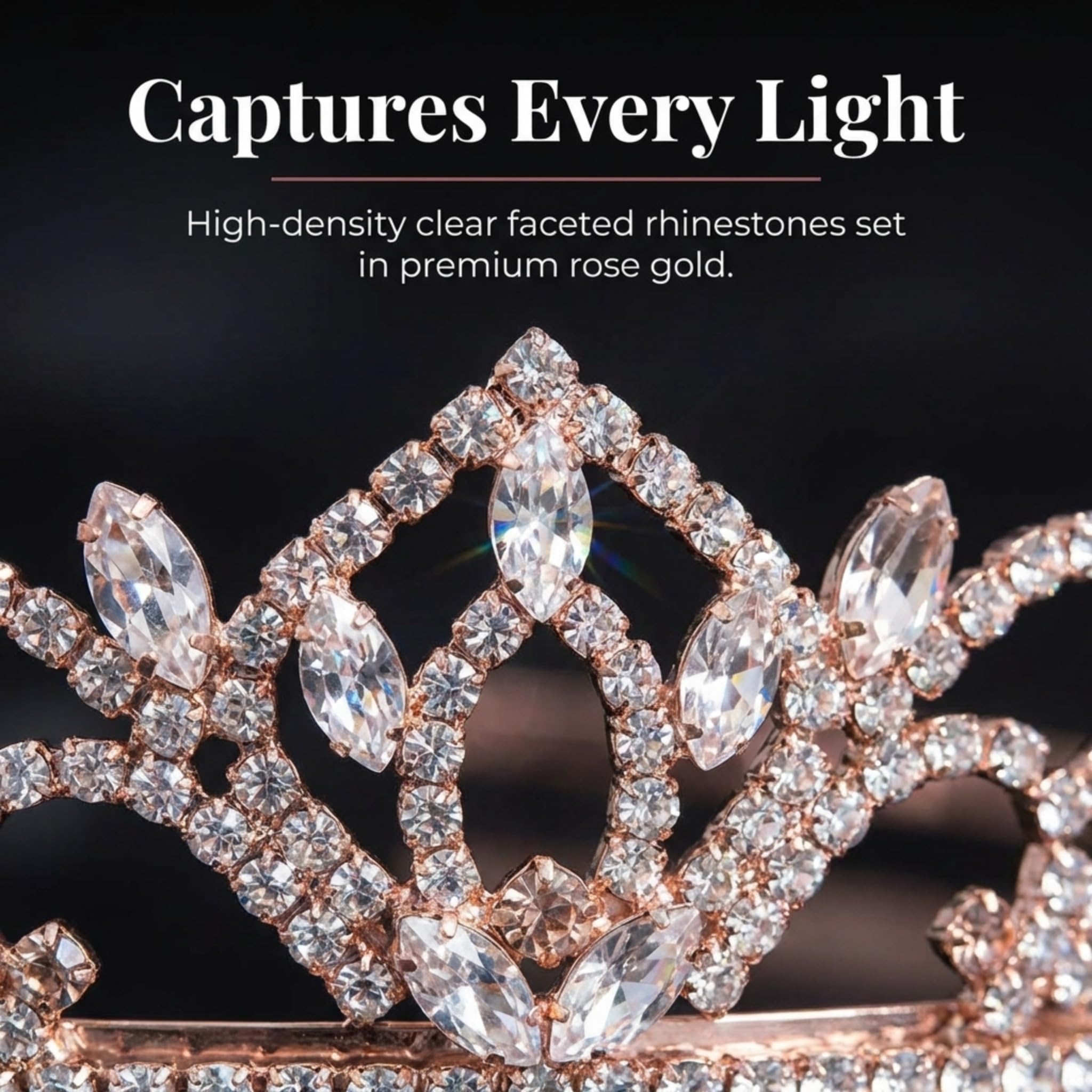 Anderson’s Kiley Tiara, 1.5" Rose Gold Clear Rhinestone Crown for Prom Queen, pageants, weddings, quinceañeras, birthdays, Sweet 16, homecoming, school dances, costumes, parties, and events - Image 3