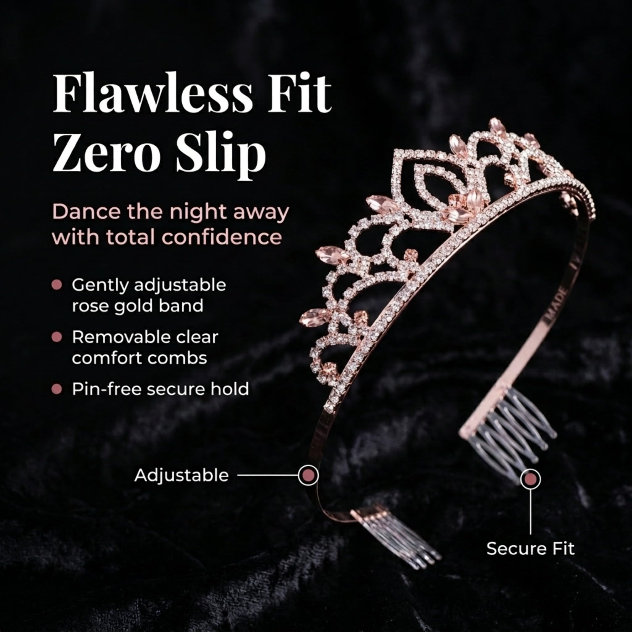 Anderson’s Kiley Tiara, 1.5" Rose Gold Clear Rhinestone Crown for Prom Queen, pageants, weddings, quinceañeras, birthdays, Sweet 16, homecoming, school dances, costumes, parties, and events - Image 6