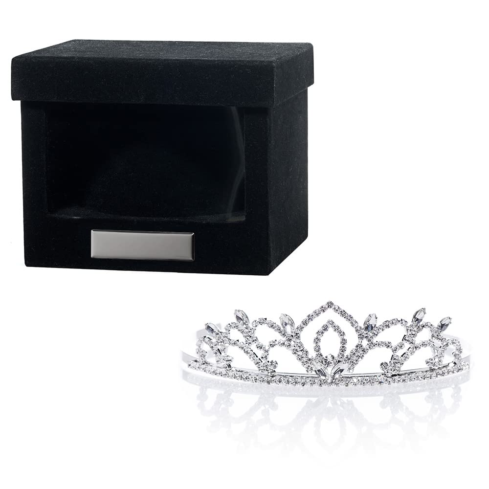 Anderson’s Kiley Tiara and Velvet Presentation Box Set, 1.5" silver rhinestone crown for Prom Queen, pageants, weddings, quinceañeras, birthdays, Sweet 16, homecoming, parties, and events