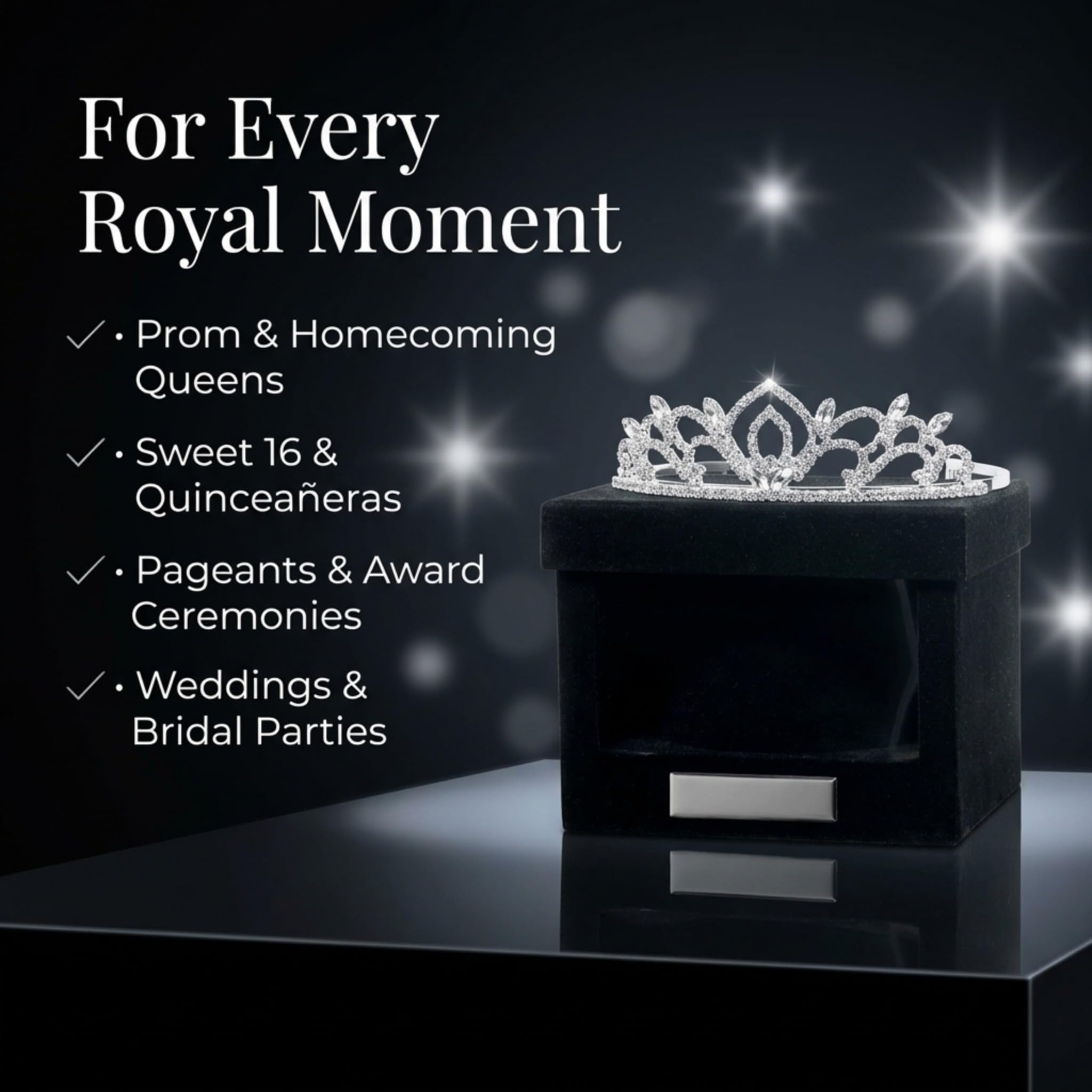 Anderson’s Kiley Tiara and Velvet Presentation Box Set, 1.5" silver rhinestone crown for Prom Queen, pageants, weddings, quinceañeras, birthdays, Sweet 16, homecoming, parties, and events - Image 3