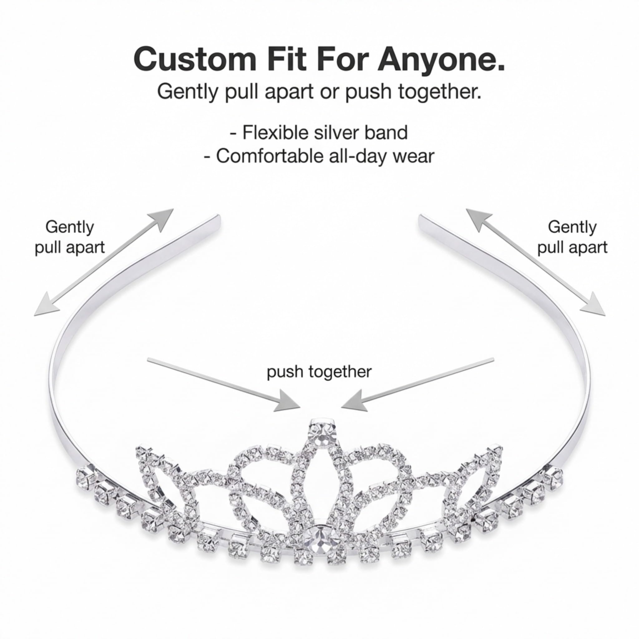 Anderson’s Lady‑in‑Waiting Rhinestone Tiara, 1 1/2" High Hand‑Crafted Silver Band Crown with Sparkling Clear Gemstones, Adjustable Fit with Secure Combs, Elegant Accessory for Weddings, Prom Queen, Homecoming, Pageants, Quinceañeras, and Sweet 16 Celebrations - Image 6