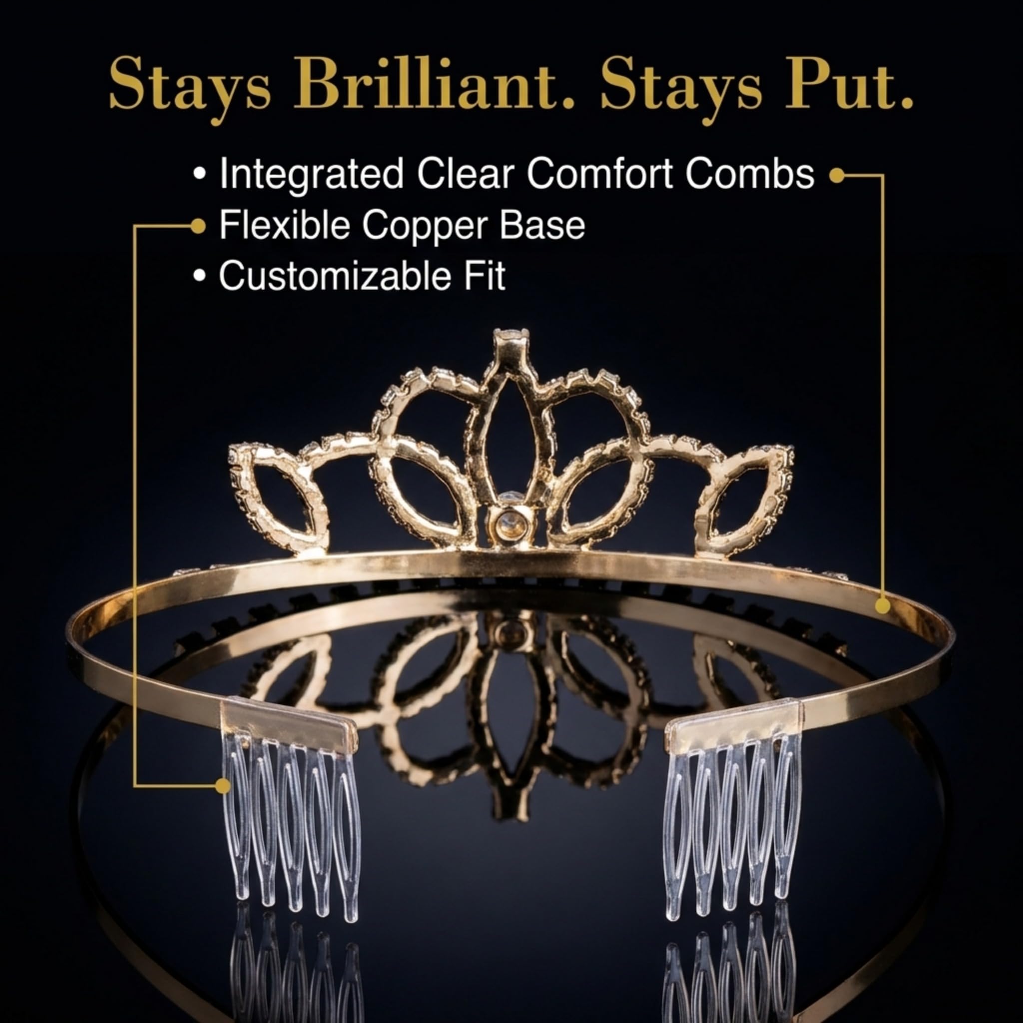 Anderson’s Lady-in-Waiting Tiara, 1.5" Gold Rhinestone Crown for Prom Queen, Pageants, Weddings, Quinceañeras, Birthdays, Sweet 16, Homecoming, School Dances, Costumes, Parties, and Events - Image 7
