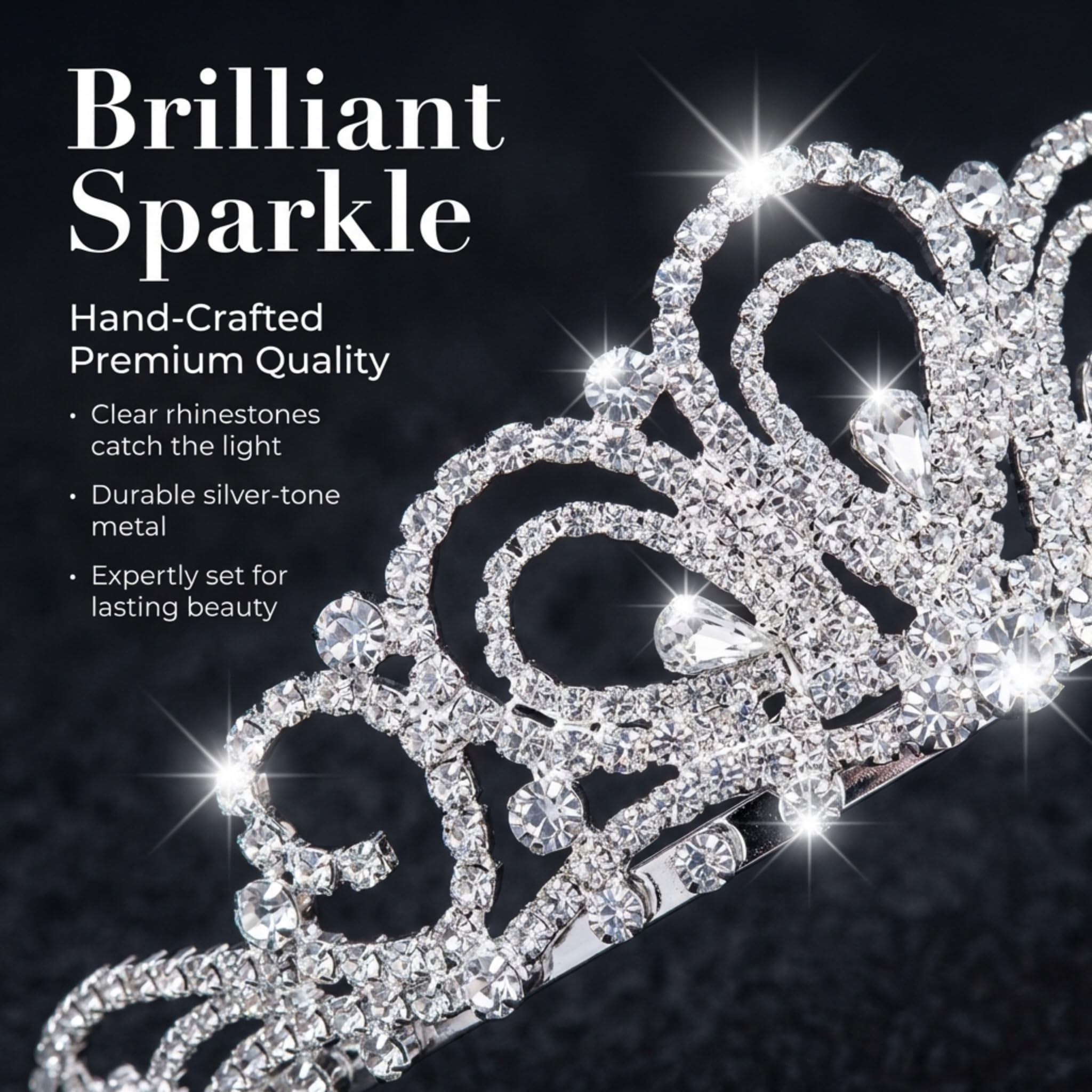 Anderson's Laura Rhinestone Tiara, Sparkling Clear Crystal Crown for Women, Adjustable Silver Band with Comfort Combs, Perfect for Weddings, Proms, Pageants, Quinceañeras, and Special Occasions - Image 6