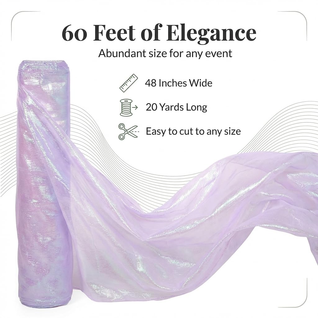 Anderson's Lavender Iridescent Organza Fabric Roll, 48 Inches x 20 Yards, Sheer Fabric for Wedding Decorations, Baby Shower, Gender Reveal, Prom, Homecoming, Photo Backdrops, Arch Draping - Image 3