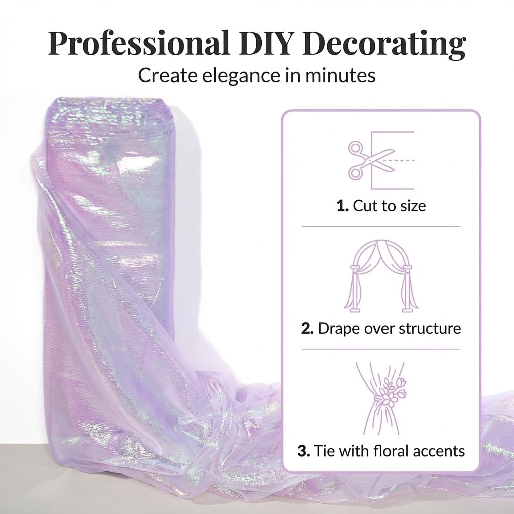 Anderson's Lavender Iridescent Organza Fabric Roll, 48 Inches x 20 Yards, Sheer Fabric for Wedding Decorations, Baby Shower, Gender Reveal, Prom, Homecoming, Photo Backdrops, Arch Draping - Image 5