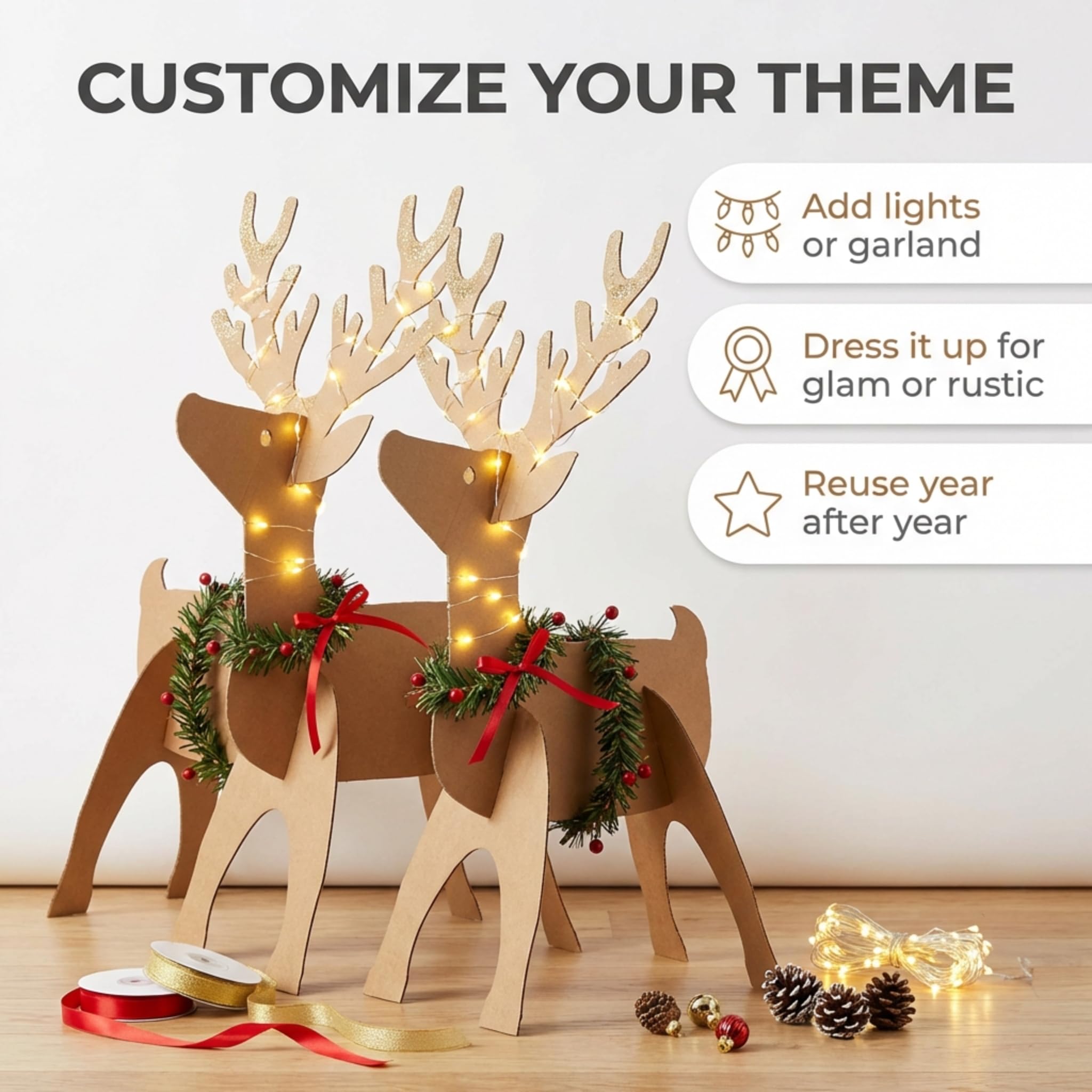 Anderson's Life Size Dasher and Dancer Reindeer Cardboard Cutout Standup Kit, 48 x 24 Inches, Christmas Parade Float Decorations, Classroom Event Center Santa Photo Op Party Decorations - Image 4