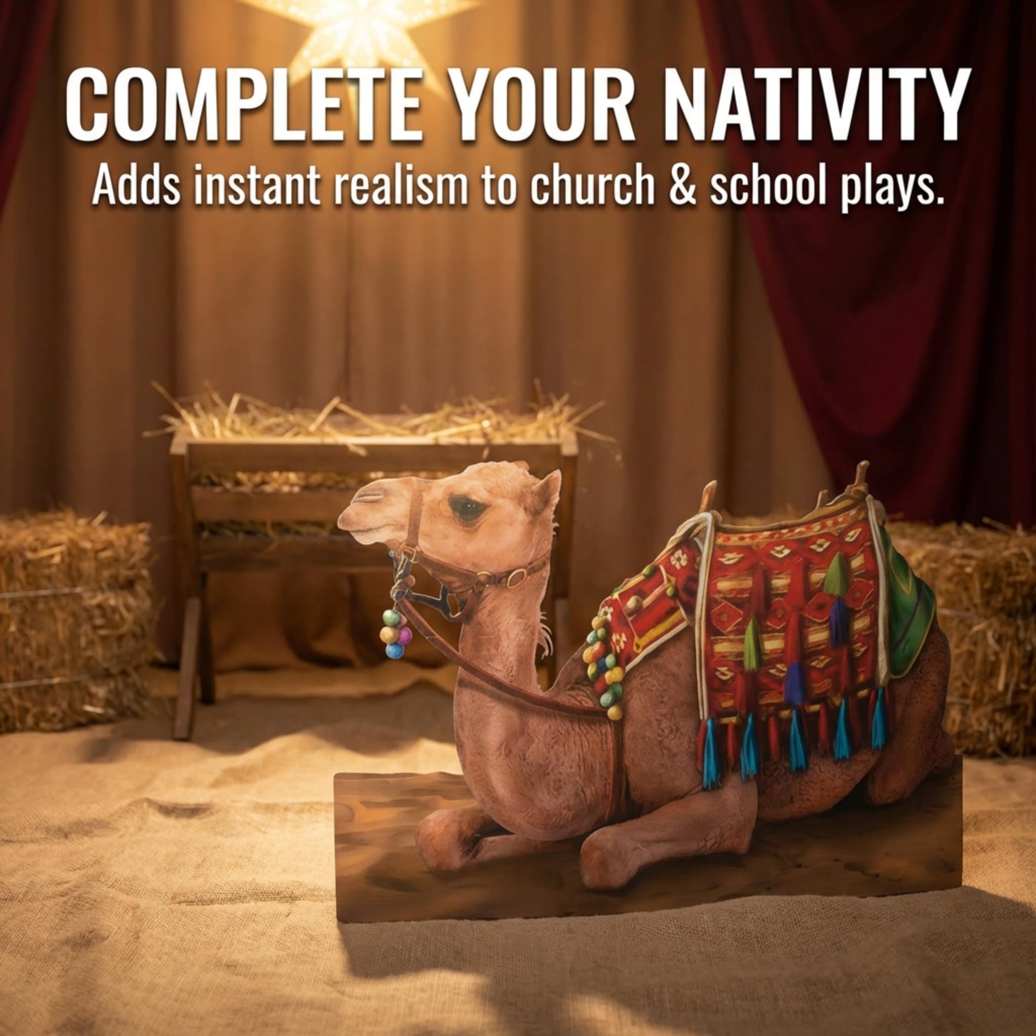 Anderson's Life-Size Sitting Camel Stand-Up, Christmas Nativity Prop, Holiday Photo Booth, Arabian Nights, Aladdin Theme, School Play, Winter Festival, Church & Event Decor - Image 3