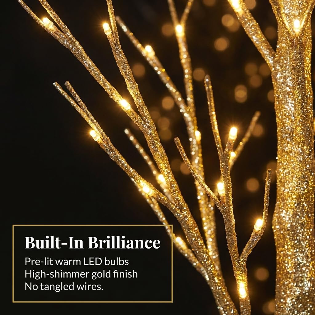 Anderson’s Lighted Artificial Large Gold Glitter Tree, 6' Indoor/Outdoor Sparkling Decoration for Weddings, Holidays, Parties, Corporate Events, and Photo Booth Backdrops - Image 5