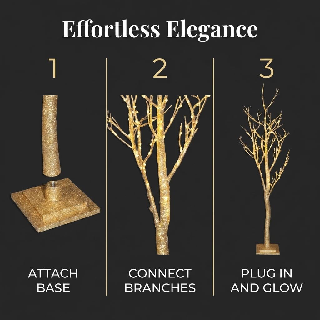 Anderson’s Lighted Artificial Large Gold Glitter Tree, 6' Indoor/Outdoor Sparkling Decoration for Weddings, Holidays, Parties, Corporate Events, and Photo Booth Backdrops - Image 6
