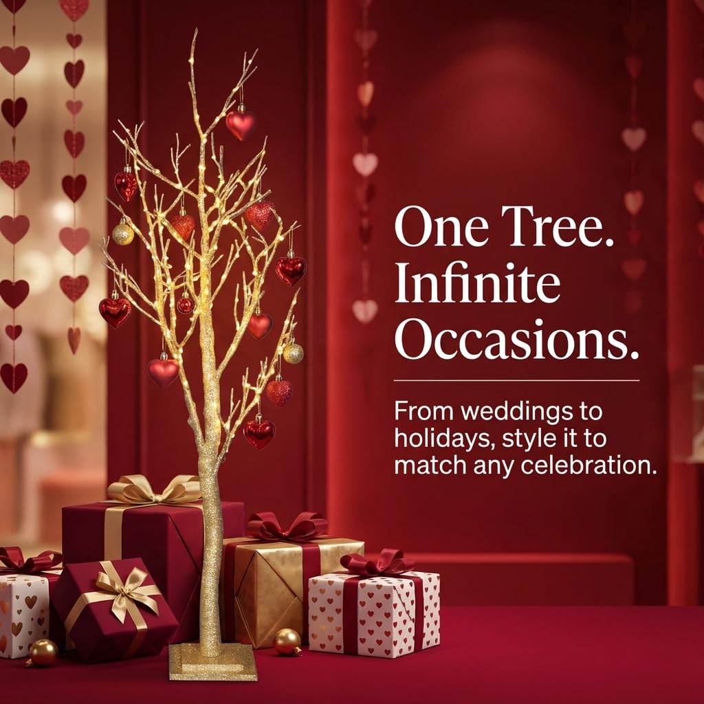 Anderson’s Lighted Artificial Large Gold Glitter Tree, 6' Indoor/Outdoor Sparkling Decoration for Weddings, Holidays, Parties, Corporate Events, and Photo Booth Backdrops - Image 7