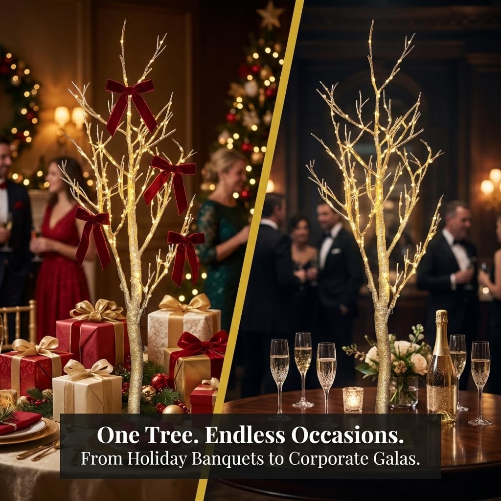 Anderson’s Lighted Artificial Large Gold Glitter Tree, 6' Indoor/Outdoor Sparkling Decoration for Weddings, Holidays, Parties, Corporate Events, and Photo Booth Backdrops - Image 8