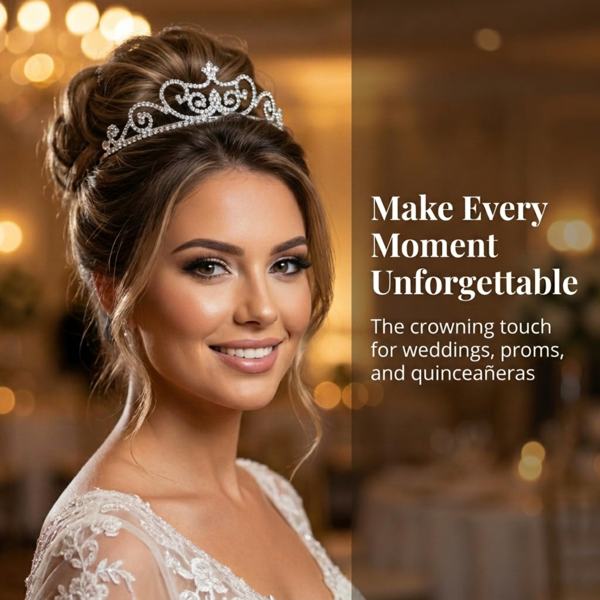 Anderson's Lulu Rhinestone Tiara, Elegant 1 1/2-Inch Clear Crystal Crown for Women, Adjustable Silver Band with Comfort Combs, Perfect for Weddings, Proms, Pageants, Quinceañeras, and Special Occasions - Image 2