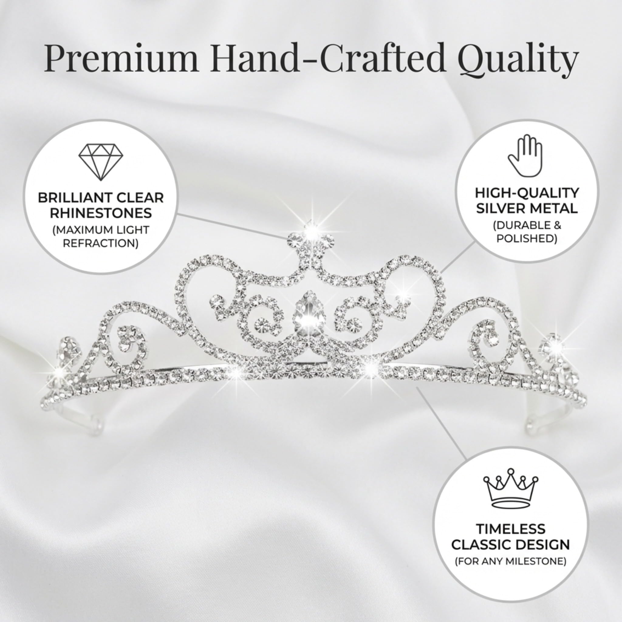 Anderson's Lulu Rhinestone Tiara, Elegant 1 1/2-Inch Clear Crystal Crown for Women, Adjustable Silver Band with Comfort Combs, Perfect for Weddings, Proms, Pageants, Quinceañeras, and Special Occasions - Image 5