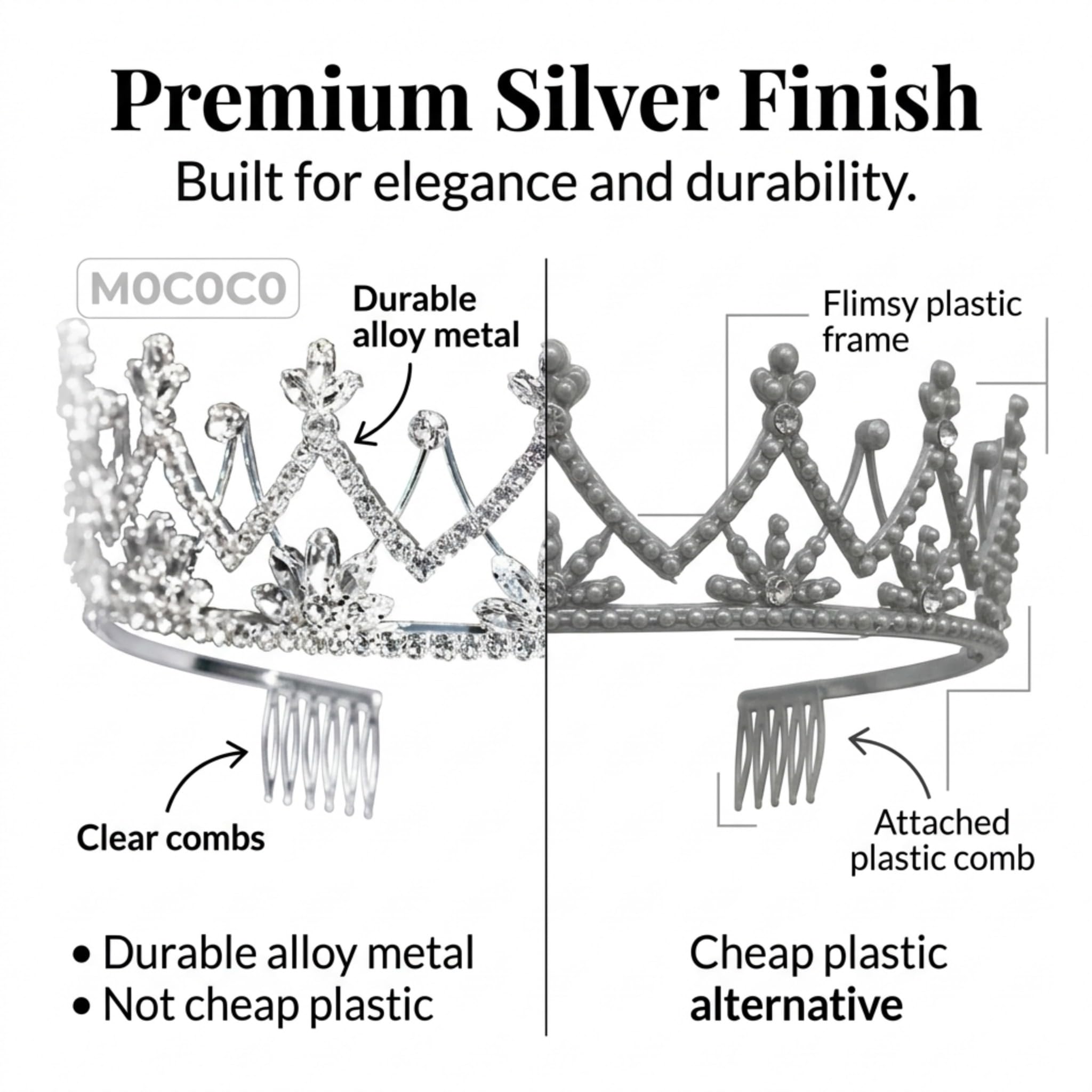 Anderson's Luxury Rhinestone Tiara, Elegant Silver Crown with Sparkling Clear Rhinestones for Weddings, Proms, Homecoming, Pageants & Special Events, Adjustable Fit with Comfort Combs - Image 4