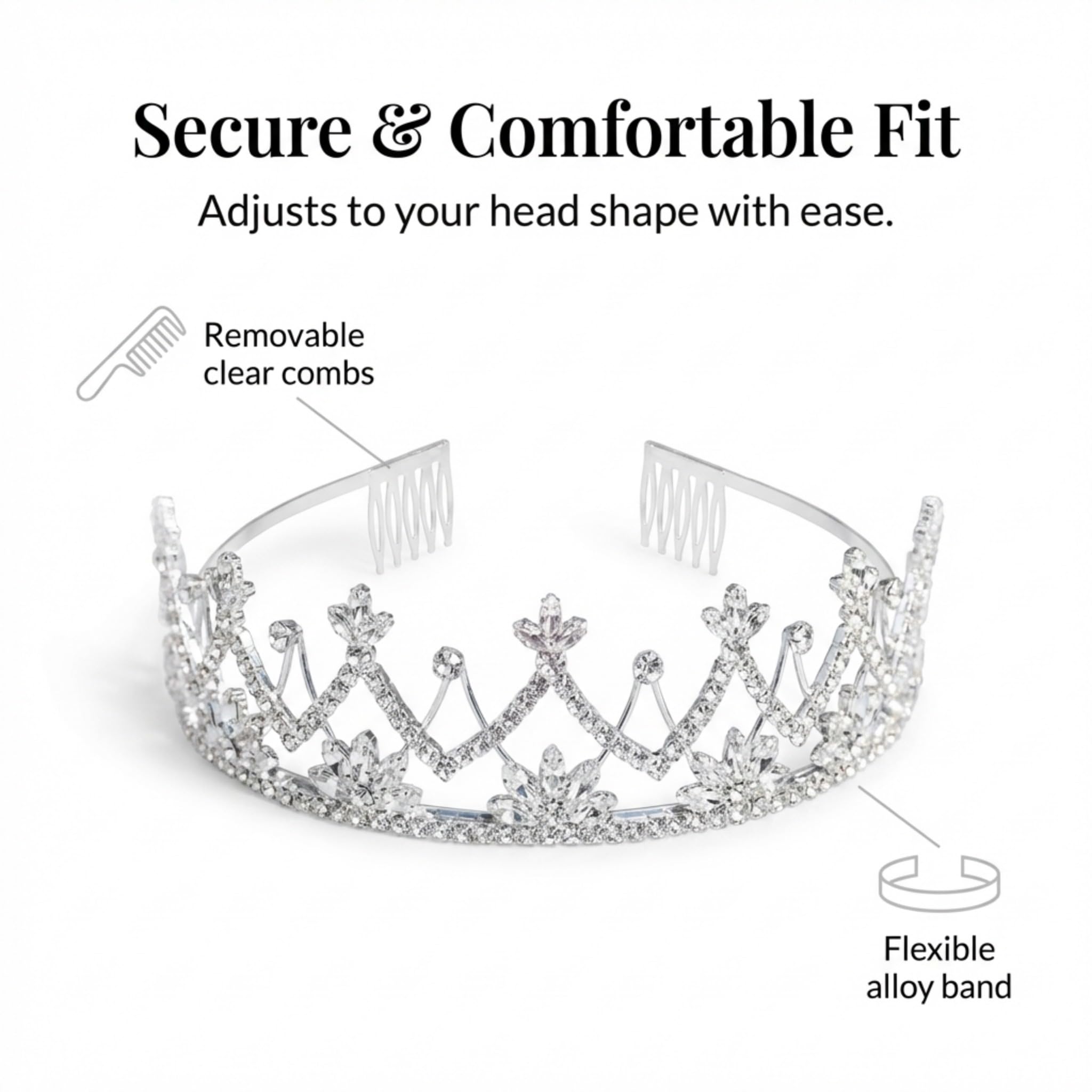 Anderson's Luxury Rhinestone Tiara, Elegant Silver Crown with Sparkling Clear Rhinestones for Weddings, Proms, Homecoming, Pageants & Special Events, Adjustable Fit with Comfort Combs - Image 5