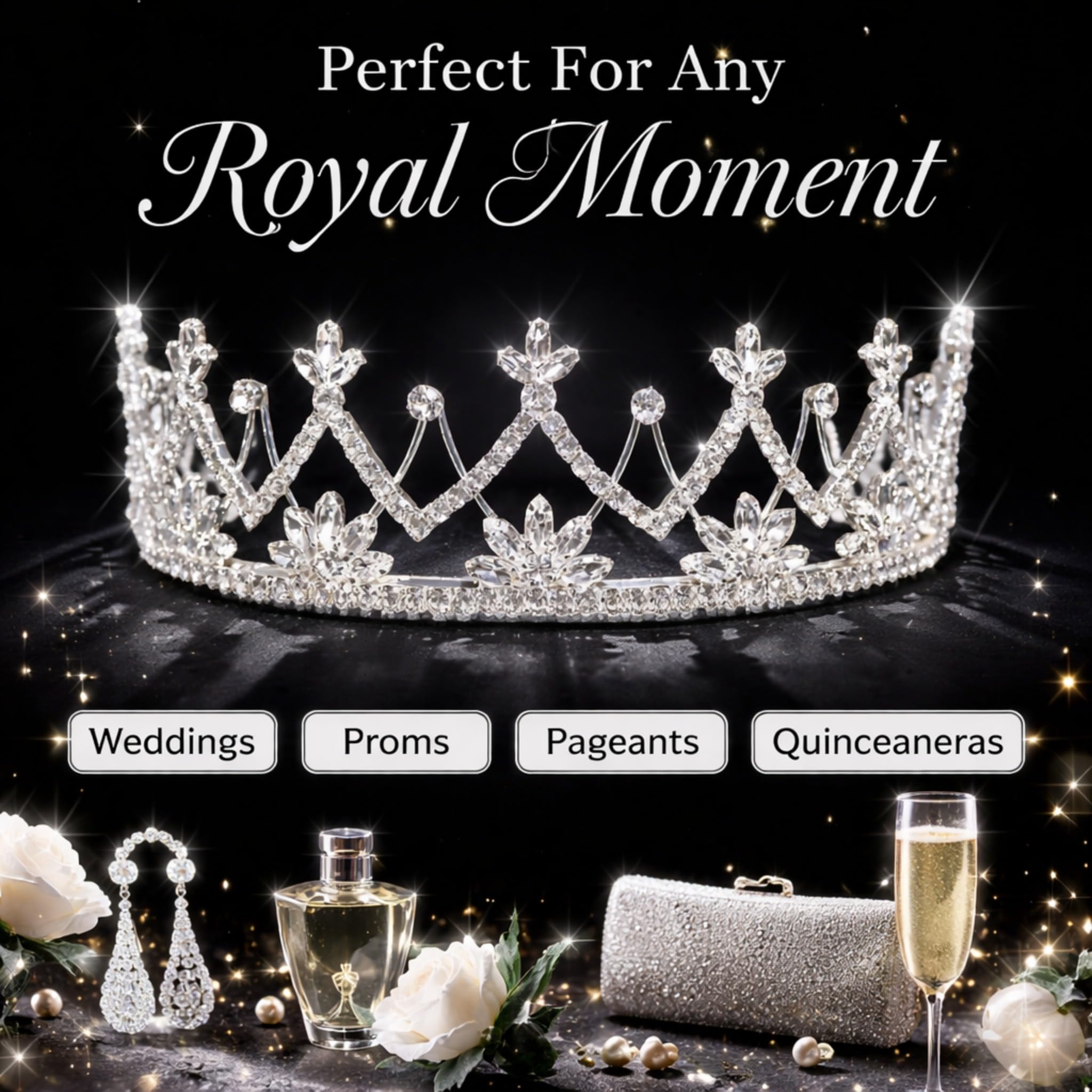 Anderson's Luxury Rhinestone Tiara, Elegant Silver Crown with Sparkling Clear Rhinestones for Weddings, Proms, Homecoming, Pageants & Special Events, Adjustable Fit with Comfort Combs - Image 6