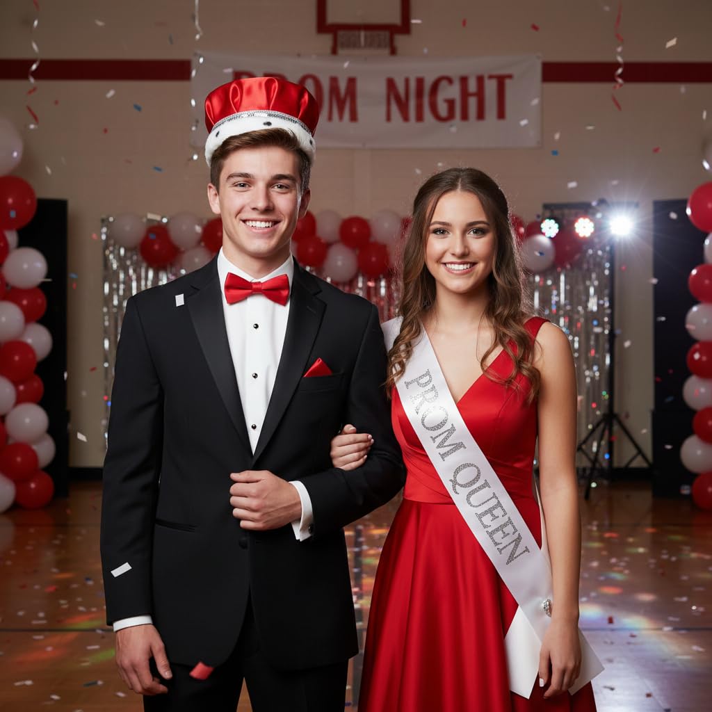 Anderson’s Majestic Red Satin King Crown with Silver Sequin Band and Faux Fur Trim, for Prom, Homecoming, Winter Formal, Pageant, Wedding, Anniversary, Birthday, Mardi Gras, Theater, Holiday Events - Image 2