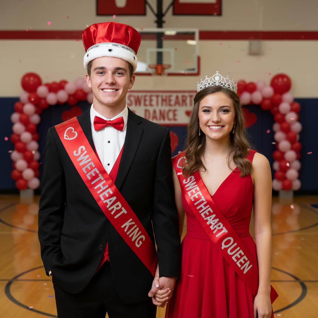 Anderson’s Majestic Red Satin King Crown with Silver Sequin Band and Faux Fur Trim, for Prom, Homecoming, Winter Formal, Pageant, Wedding, Anniversary, Birthday, Mardi Gras, Theater, Holiday Events - Image 5