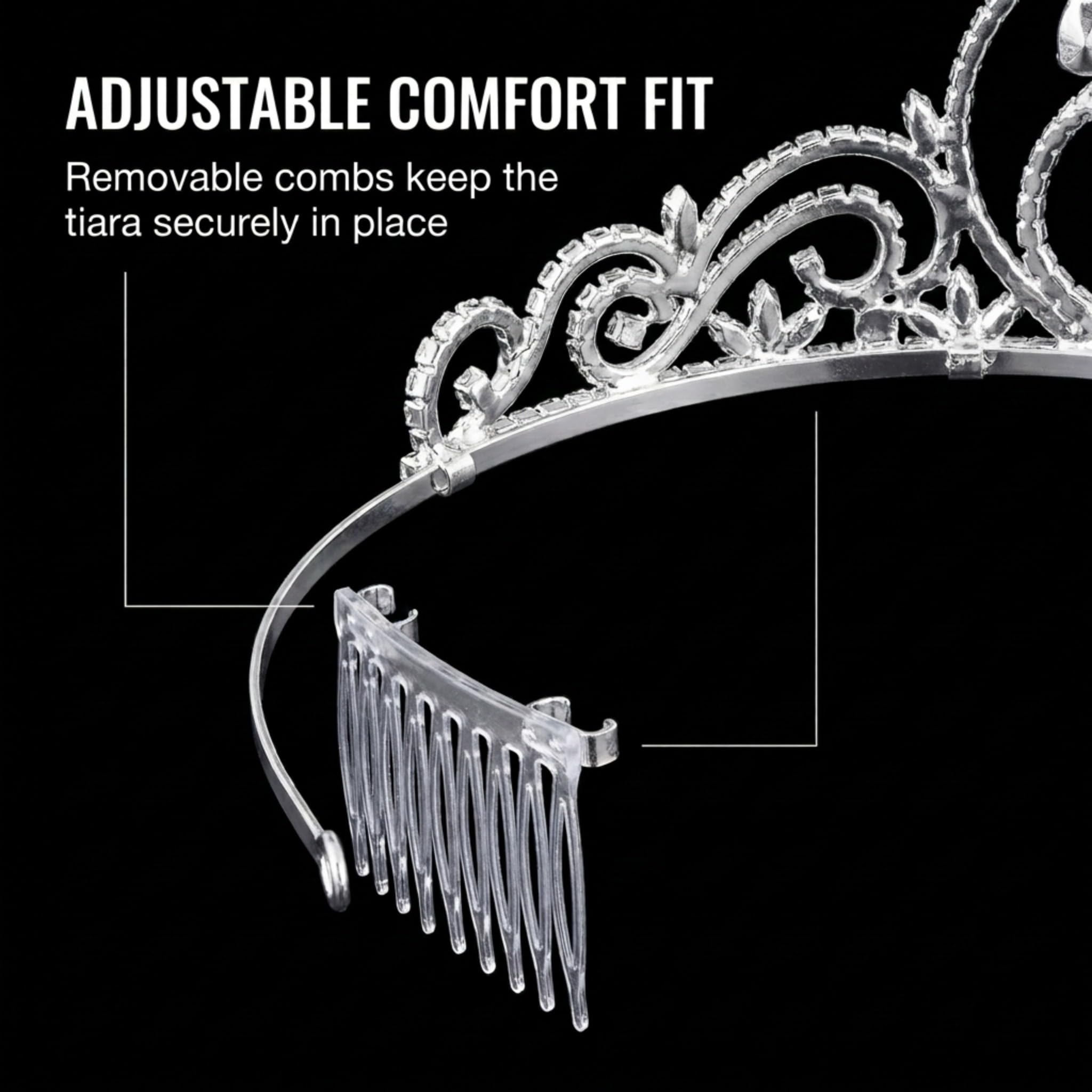 Anderson's Mary Clear Rhinestone Silver Tiara, 2.75 Inches, Women, Wedding Tiara, Queen Or Princess Prom Tiara Homecoming, Pageant, Wedding, School Dance, Award, Party, Event - Image 5