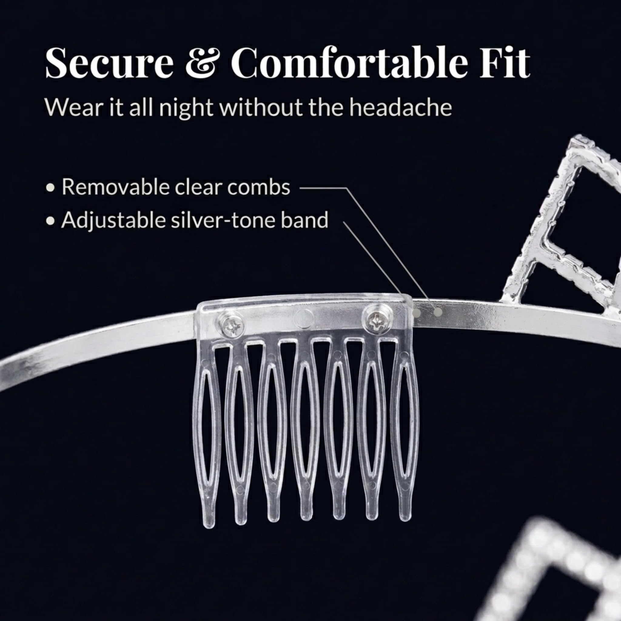 Anderson's Maxine Rhinestone Tiara, 2" High Silver Metal Crown with Sparkling Clear Rhinestones, Adjustable Fit & Removable Comfort Combs, Perfect for Prom, Homecoming, Weddings, Pageants, Quinceañeras, and Special Occasions - Image 7