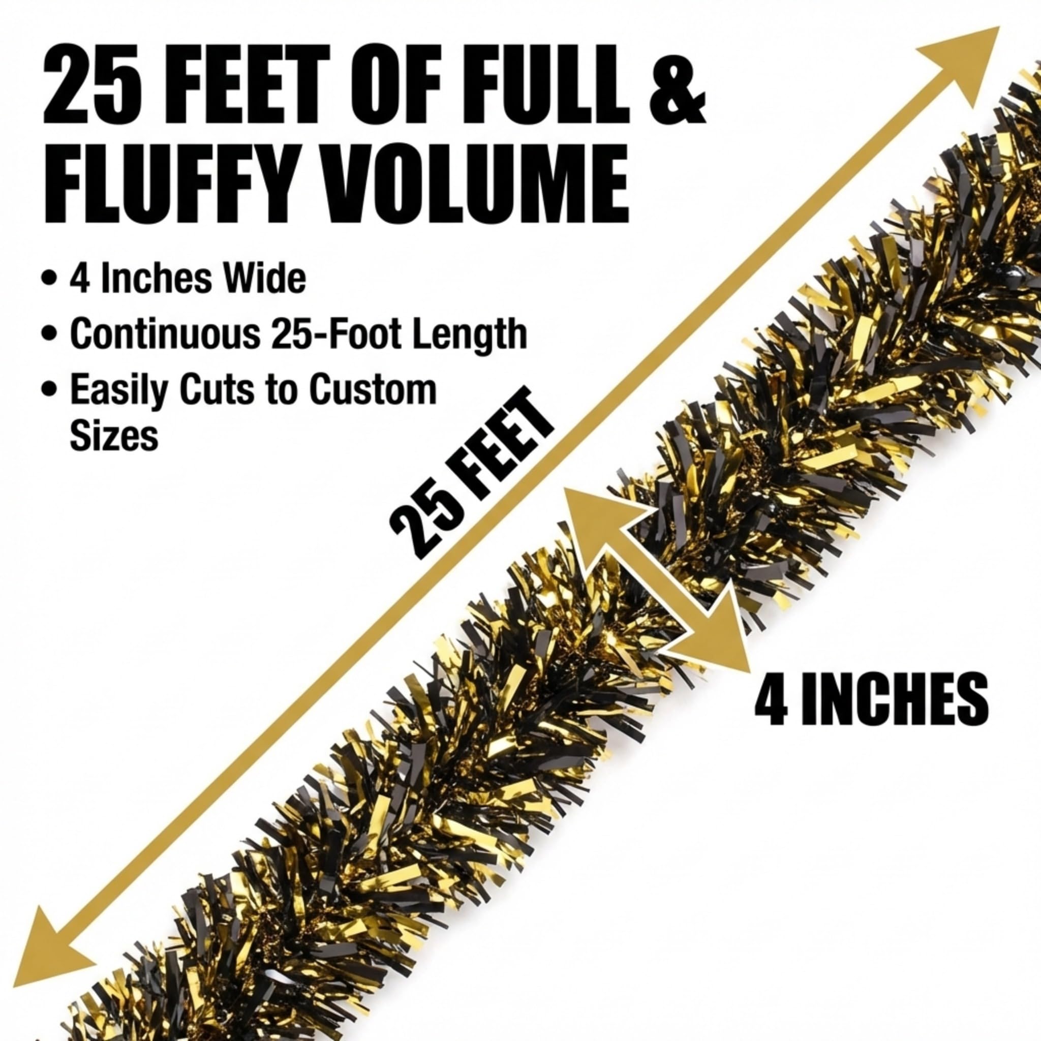 Anderson's Metallic Black & Gold Tinsel Twist Garland, 25ft Holiday Decoration, Christmas Tree Trim, Parade Float Decor, Party Supplies, Halloween, Graduation, Indoor Outdoor Event Garland - Image 2