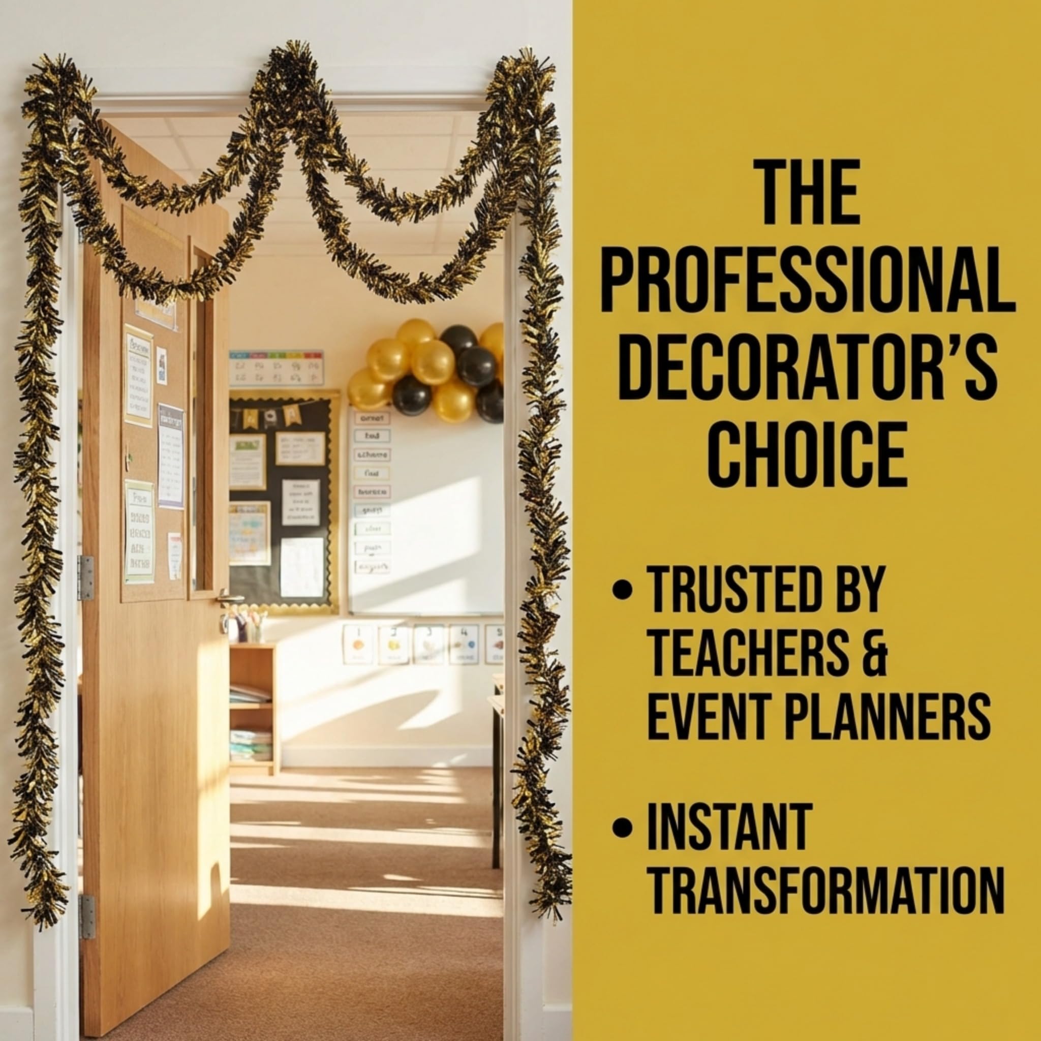 Anderson's Metallic Black & Gold Tinsel Twist Garland, 25ft Holiday Decoration, Christmas Tree Trim, Parade Float Decor, Party Supplies, Halloween, Graduation, Indoor Outdoor Event Garland - Image 4