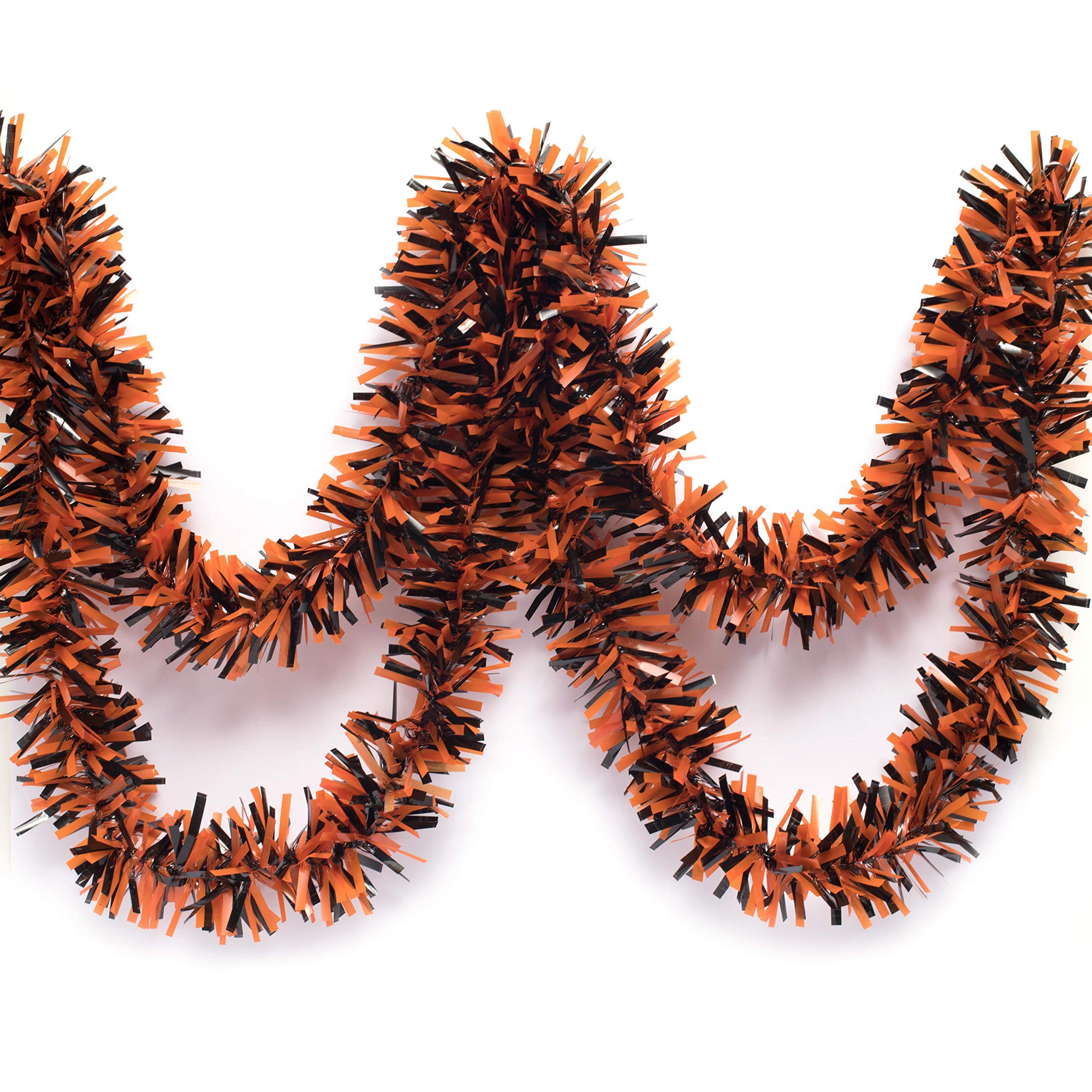 Anderson's Metallic Black & Orange Tinsel Twist Garland, 25ft Holiday Decoration, Christmas Tree Trim, Parade Float Decor, Party Supplies, Halloween, Graduation, Indoor Outdoor Event Garland