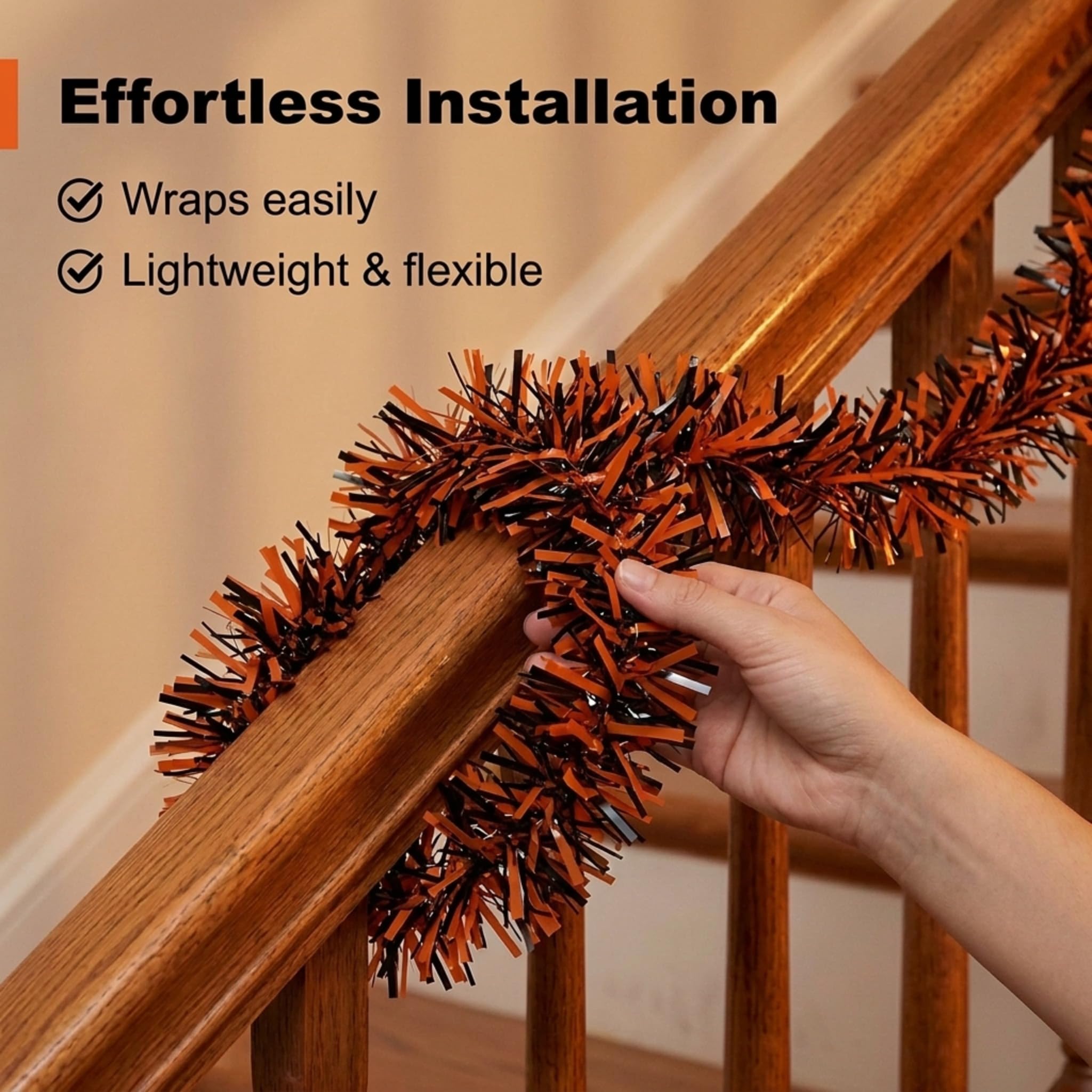 Anderson's Metallic Black & Orange Tinsel Twist Garland, 25ft Holiday Decoration, Christmas Tree Trim, Parade Float Decor, Party Supplies, Halloween, Graduation, Indoor Outdoor Event Garland - Image 4